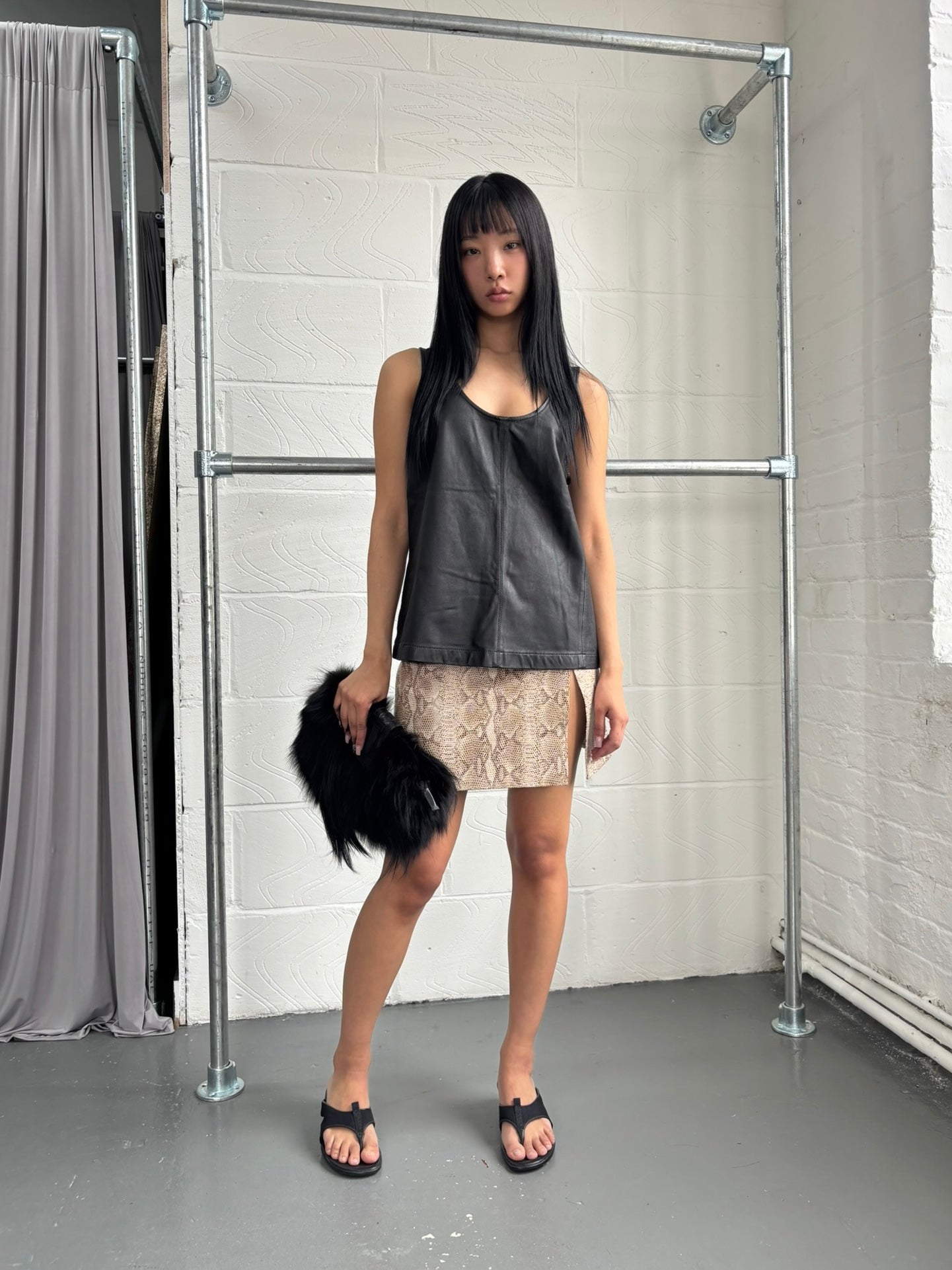 SNAKESKIN PRINT LEATHER MINI SKIRT