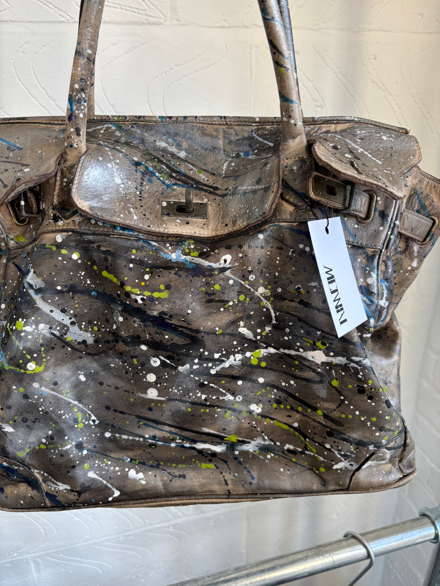 PAINT SPLATTER LEATHER FIRKIN BAG