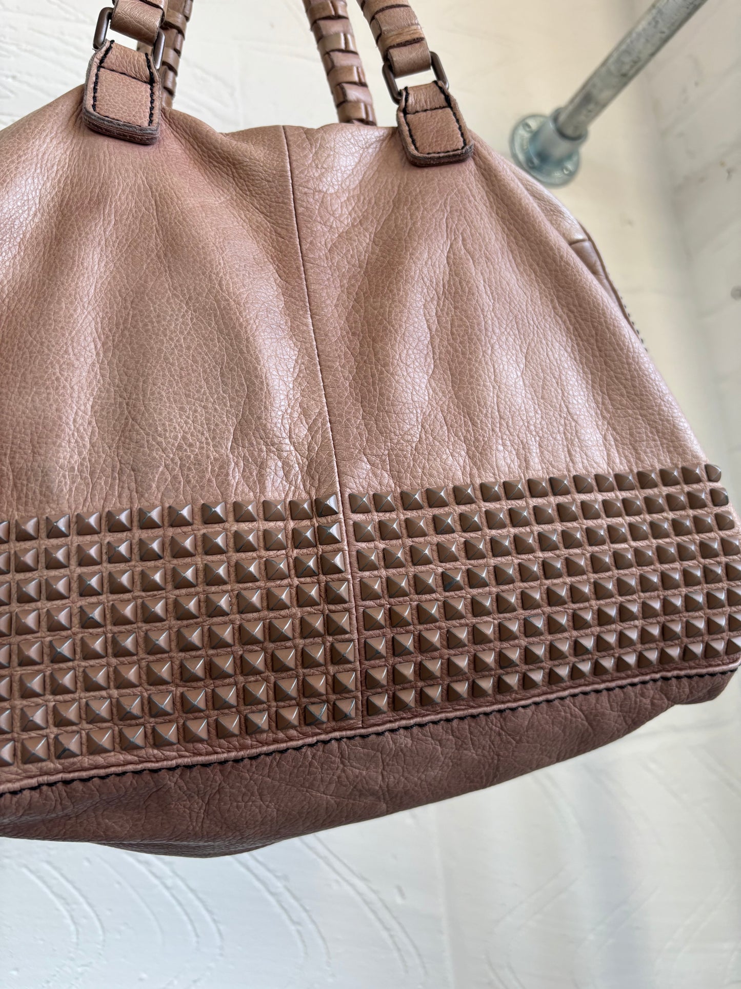 NUDE PINK STUDDED LEATHER BAG