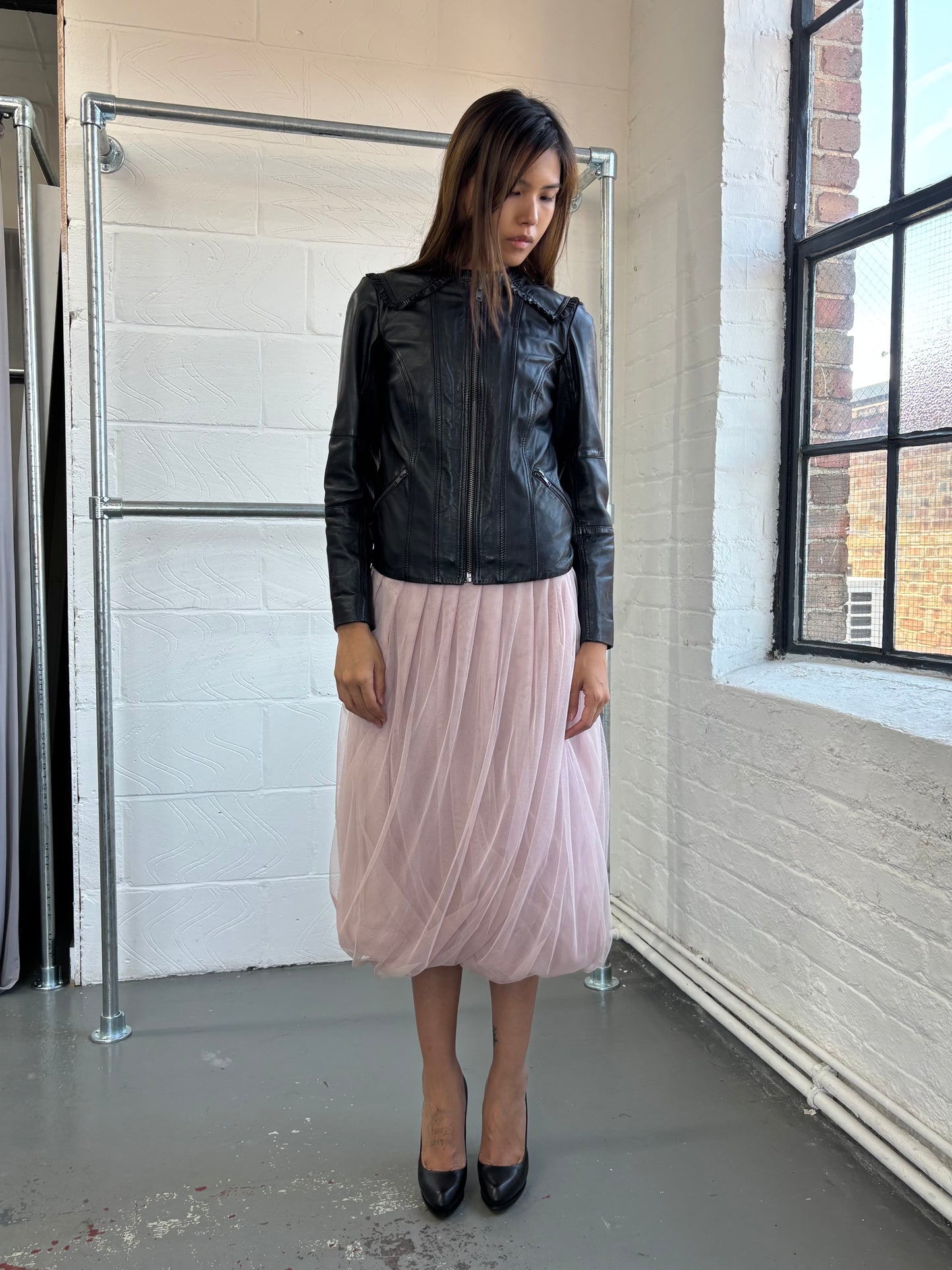 LEATHER SAILOR COLLAR JACKET