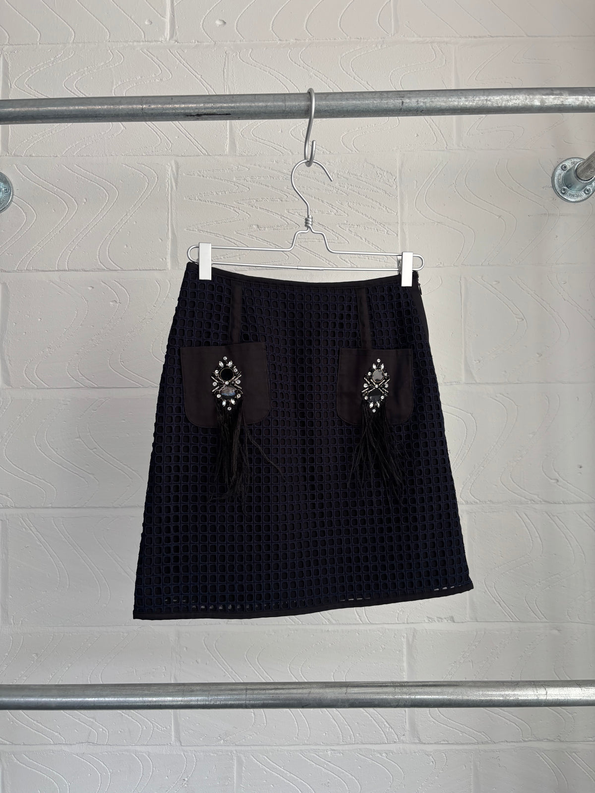 JAPANESE DESIGNER EMBELLISHED FAUX FEATHER SKIRT