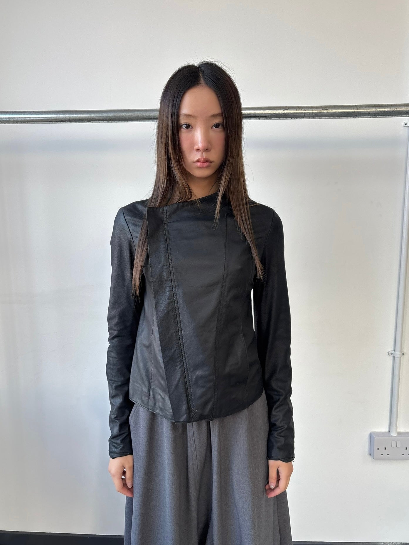 GOAT LEATHER ASYMMETRIC JACKET
