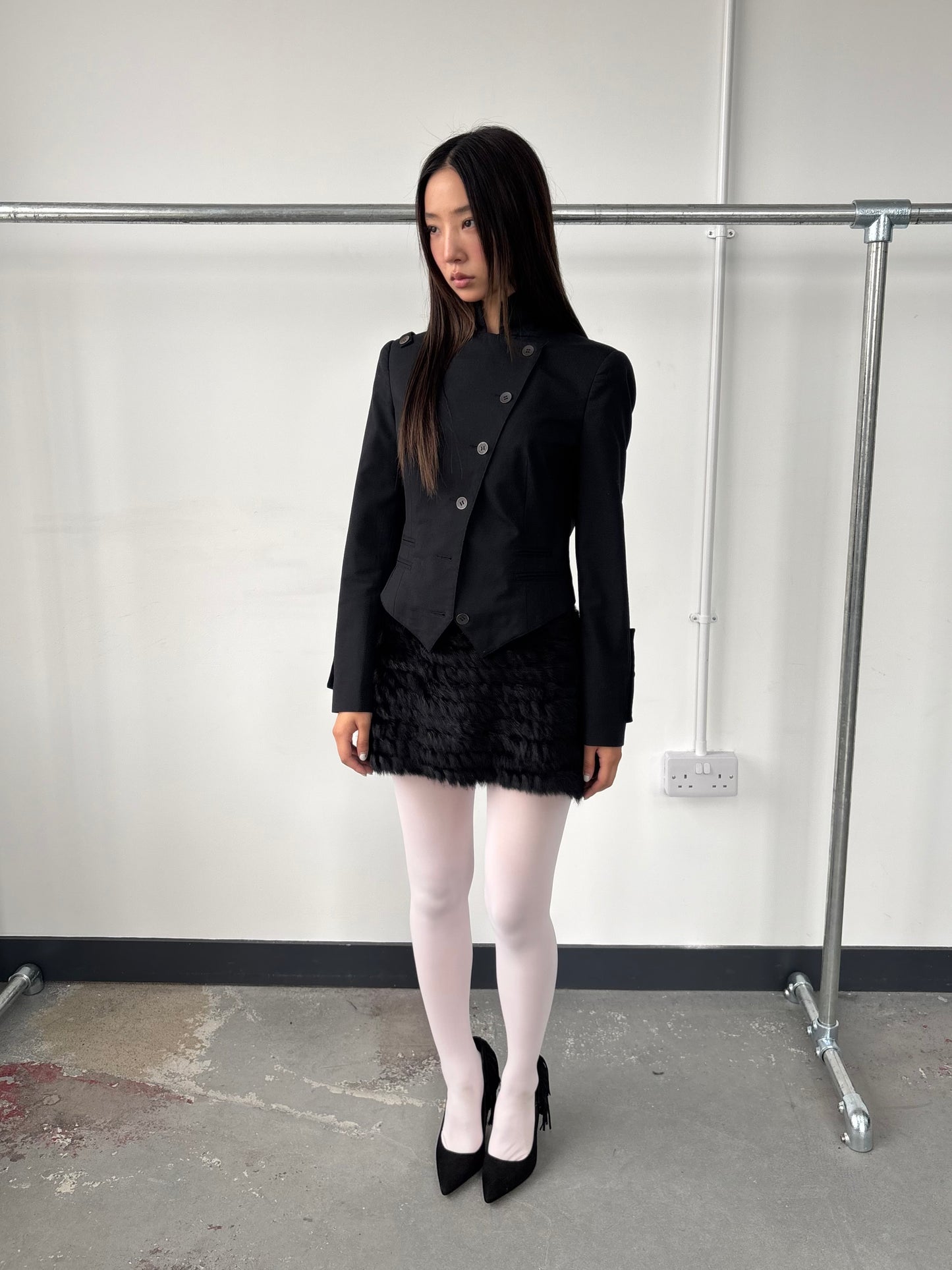 ASYMMETRIC BUTTON UP FITTED JACKET