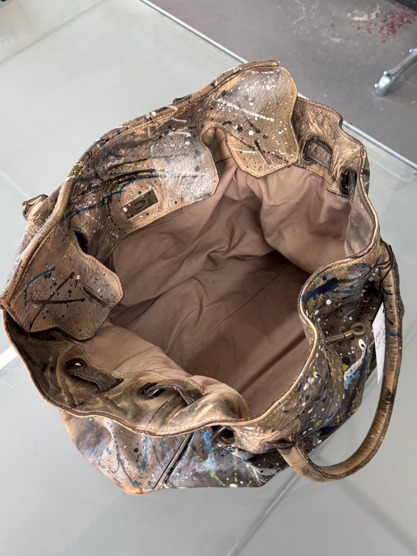 PAINT SPLATTER LEATHER FIRKIN BAG