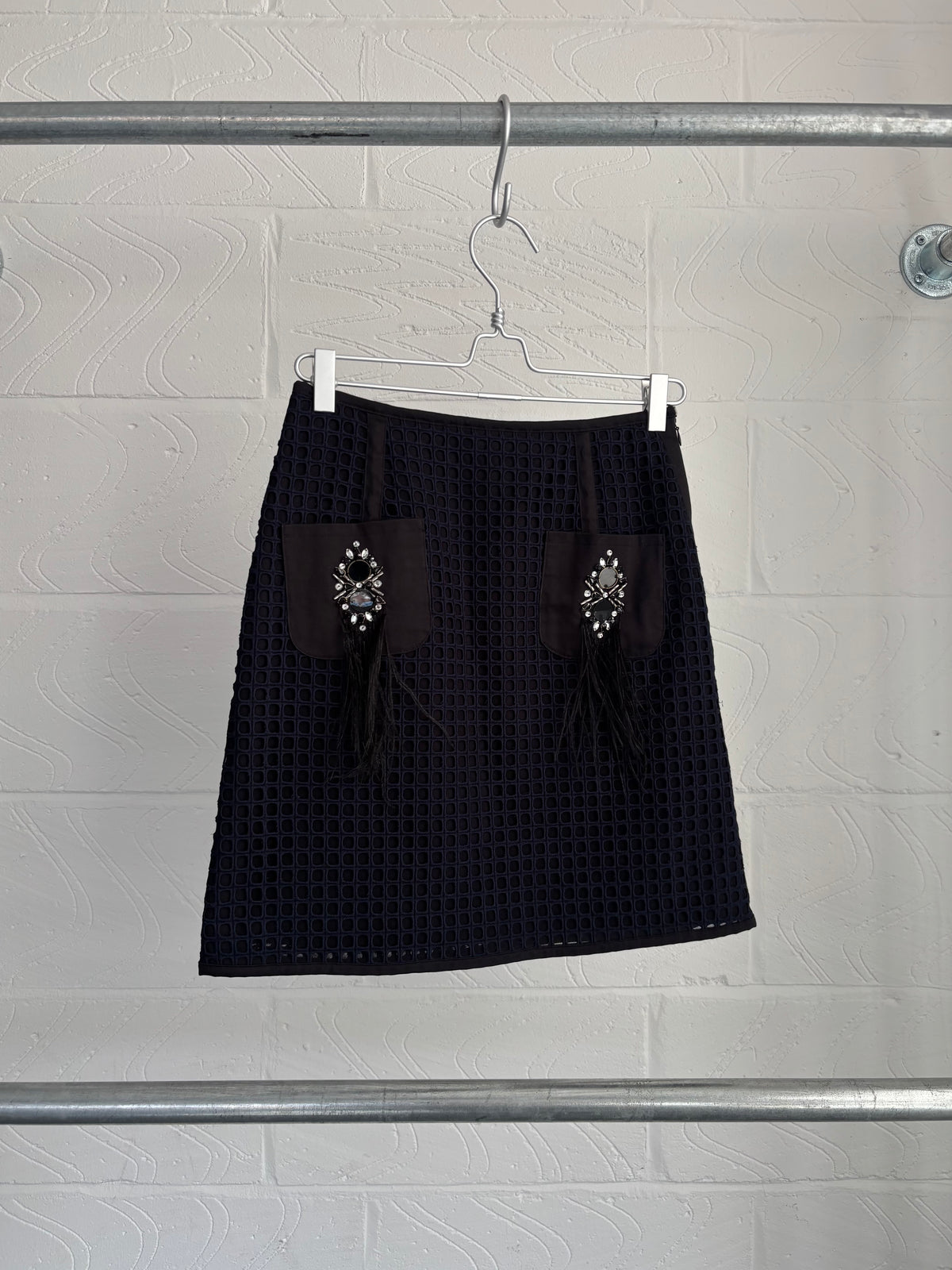 JAPANESE DESIGNER EMBELLISHED FAUX FEATHER SKIRT