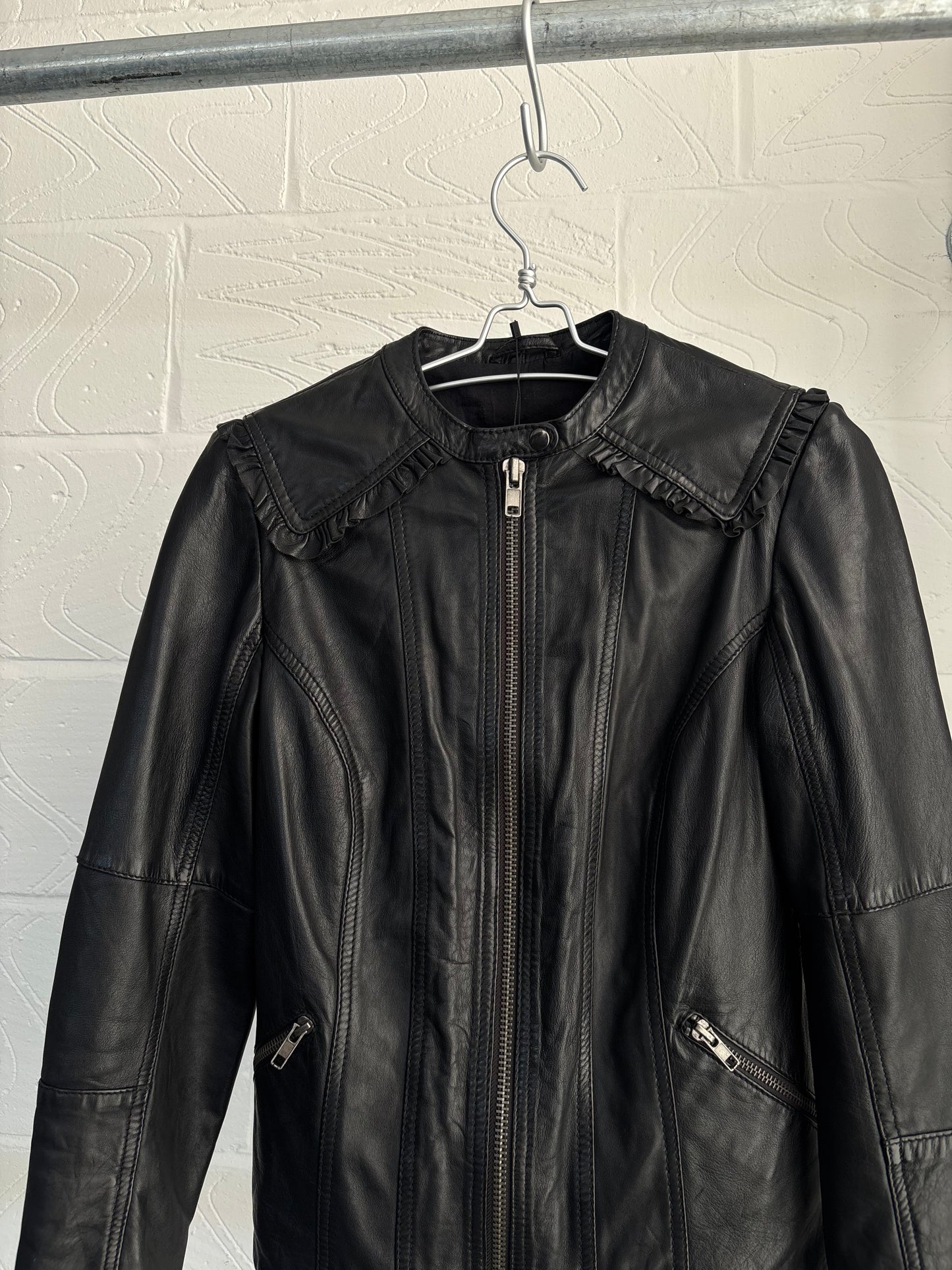 LEATHER SAILOR COLLAR JACKET