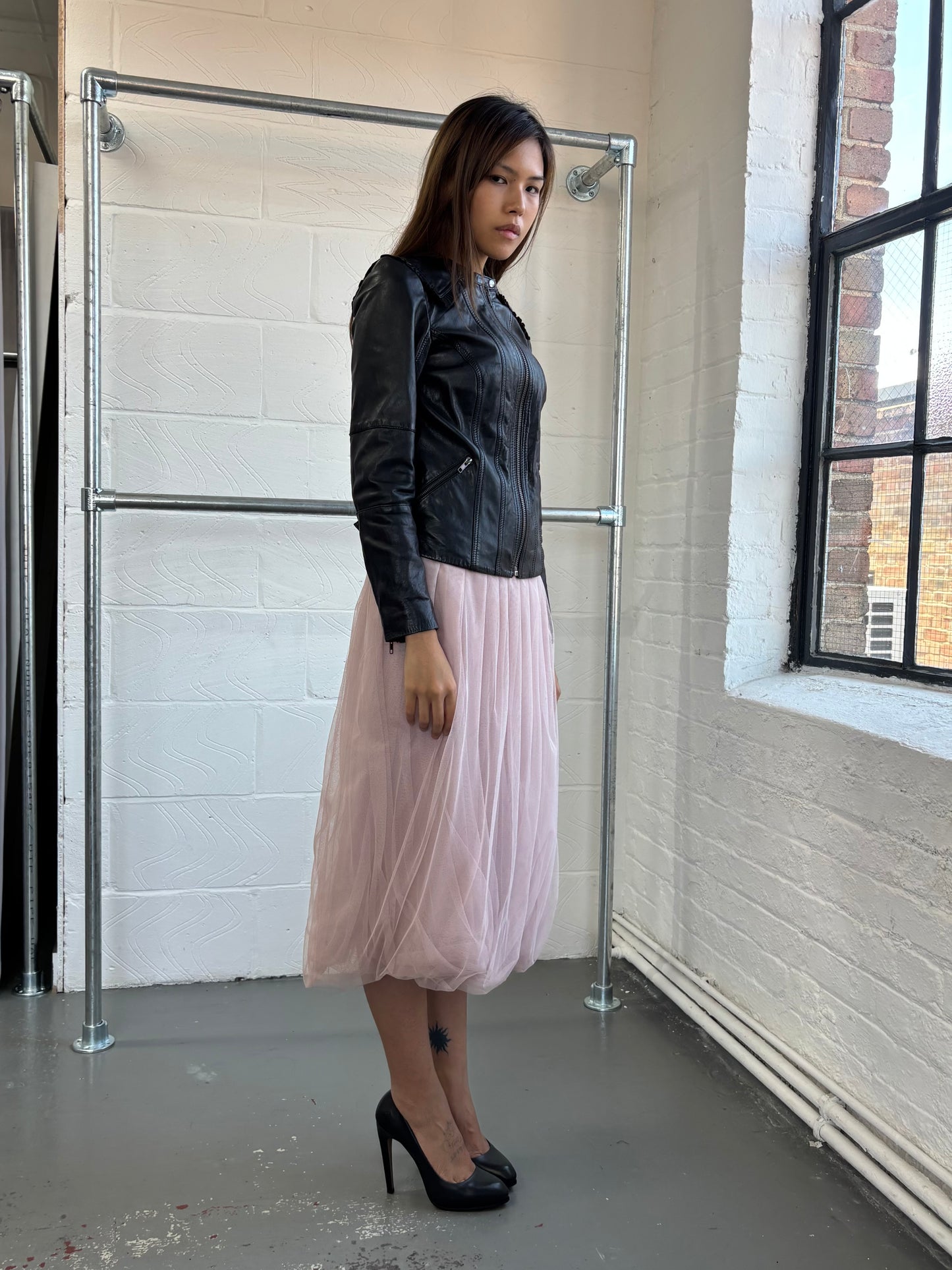 LEATHER SAILOR COLLAR JACKET