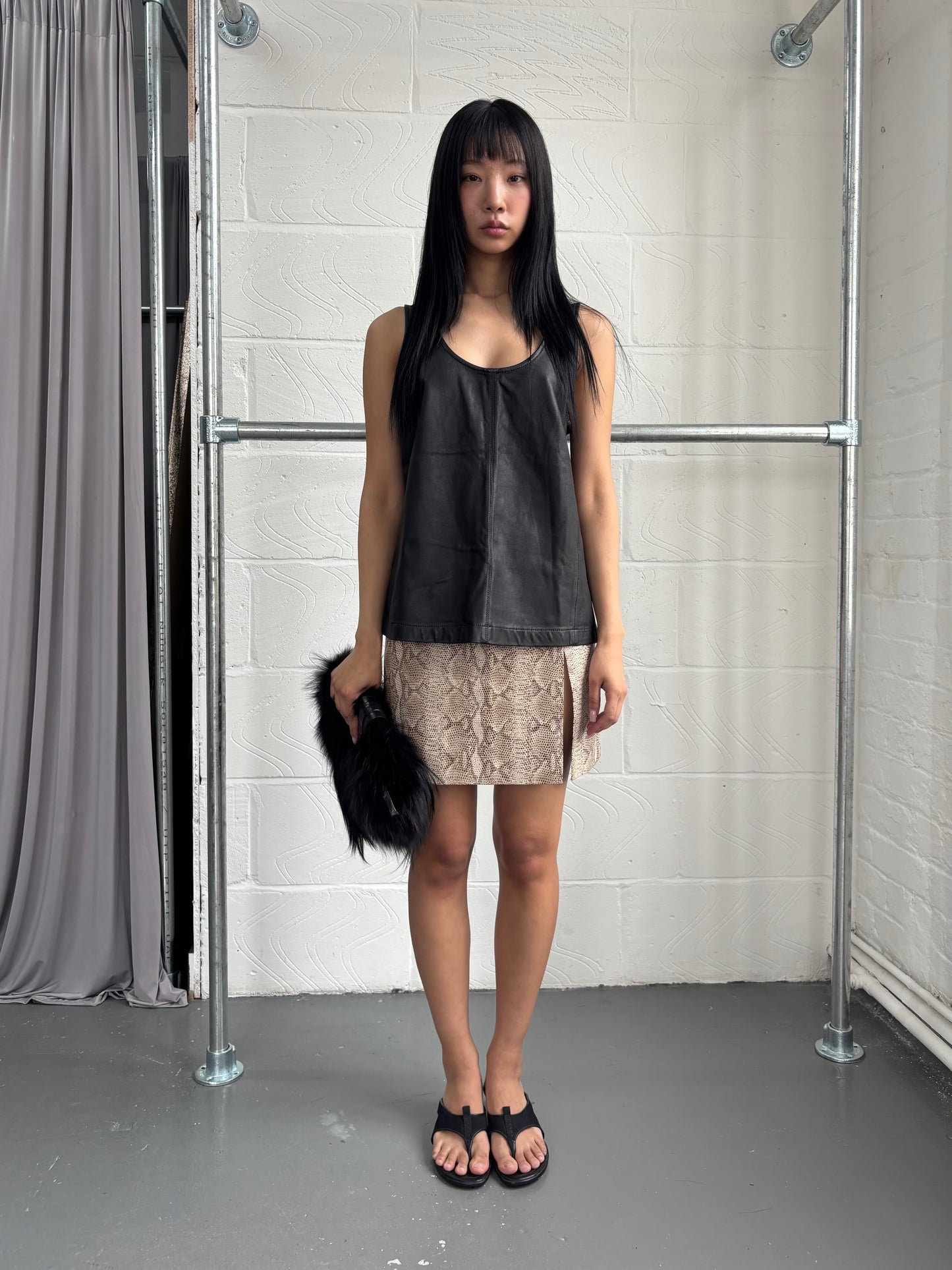 SNAKESKIN PRINT LEATHER MINI SKIRT