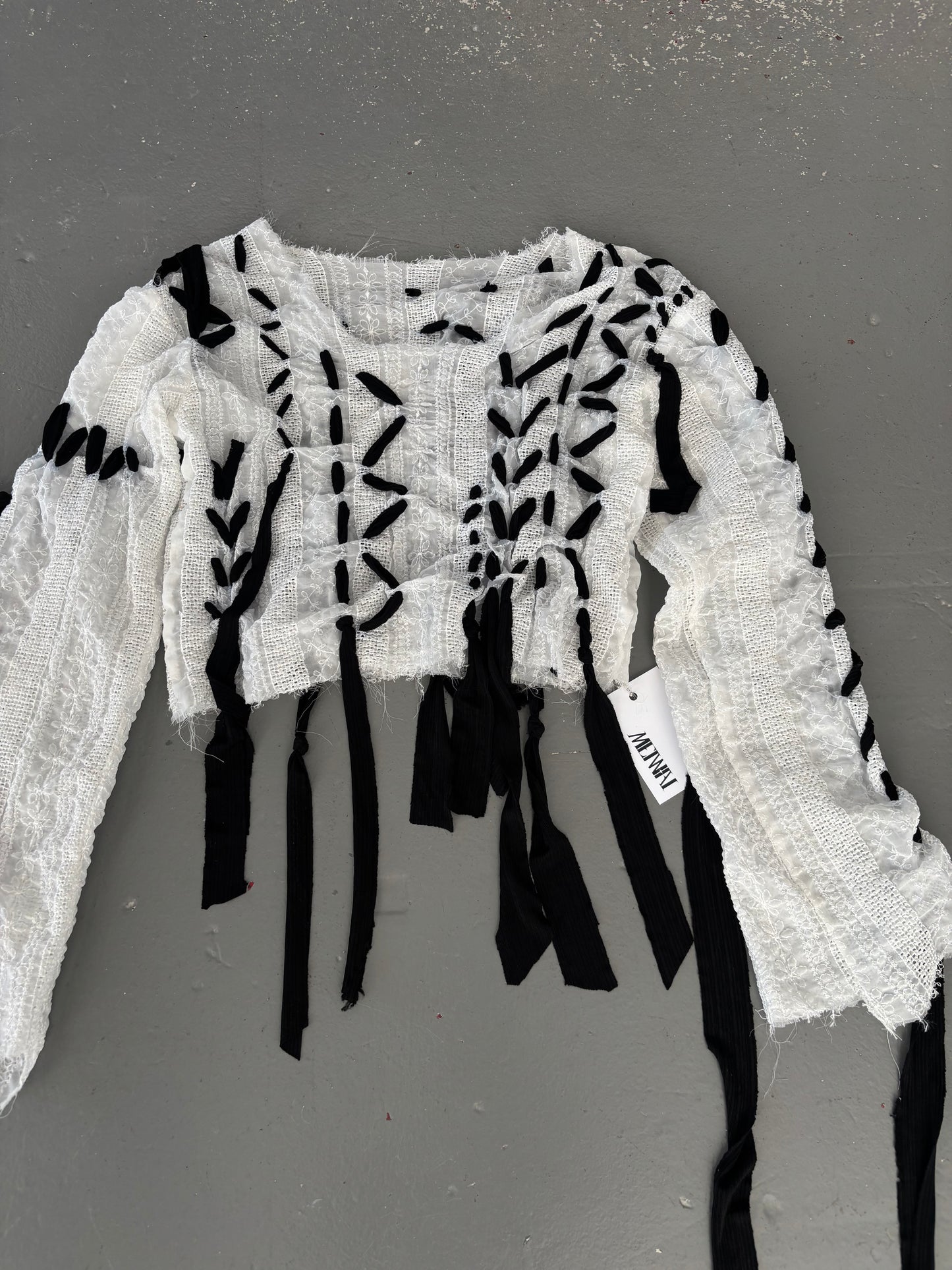 SHEER LACE UP BLOUSE