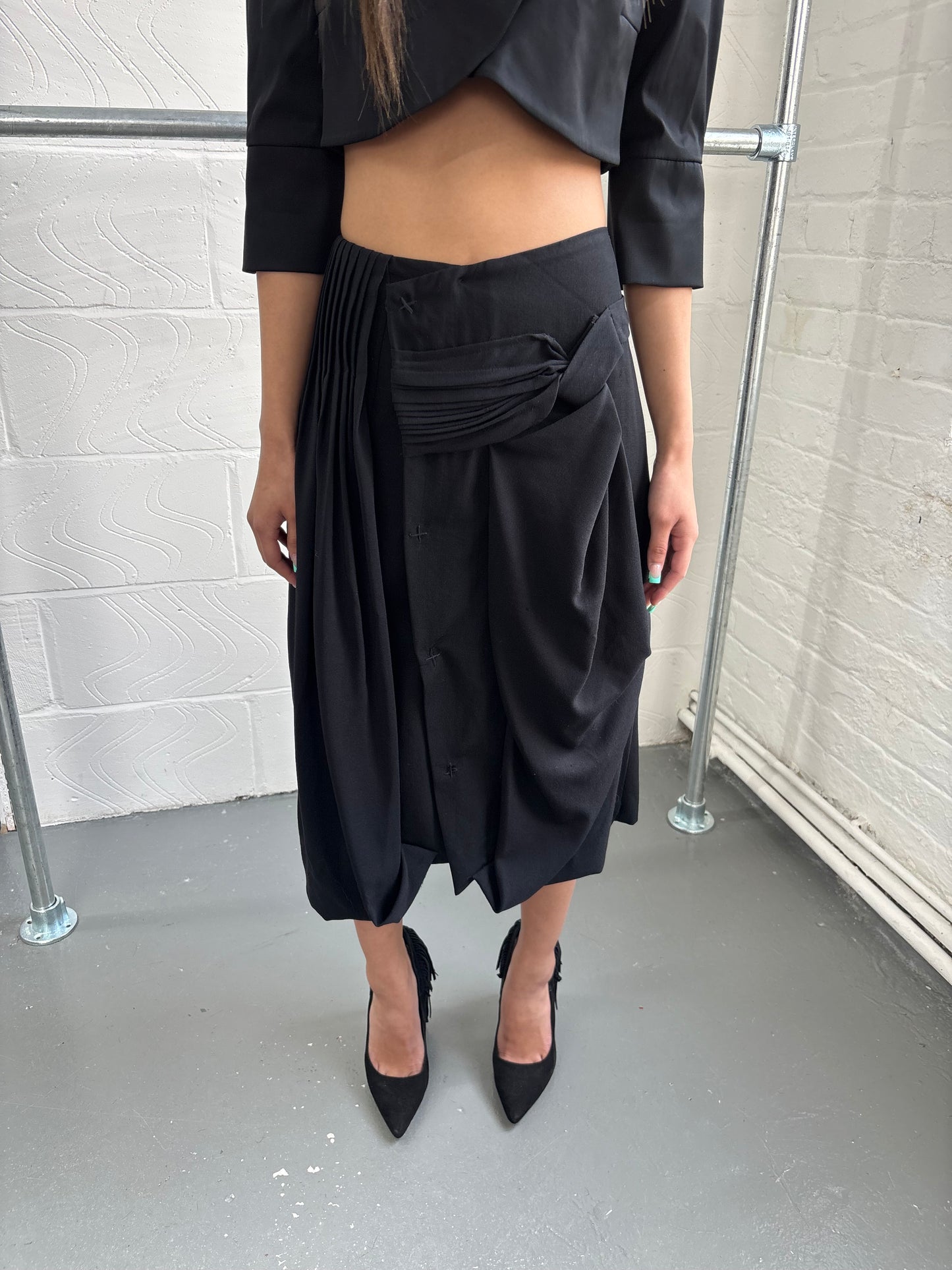 ITALIAN DESIGNER VIRGIN WOOL DRAPE SKIRT