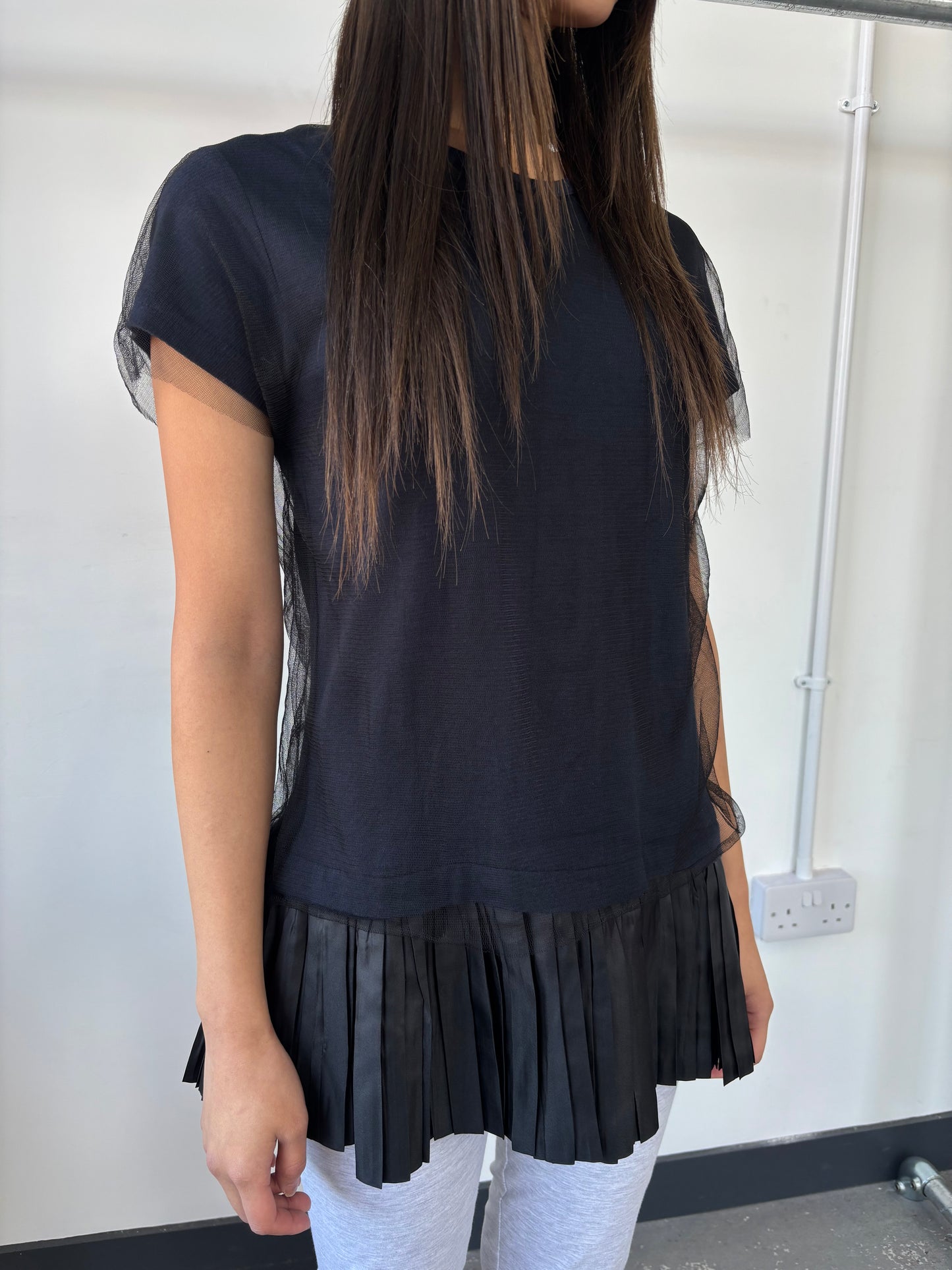 JAPANESE MESH LAYER PLEATED TEE