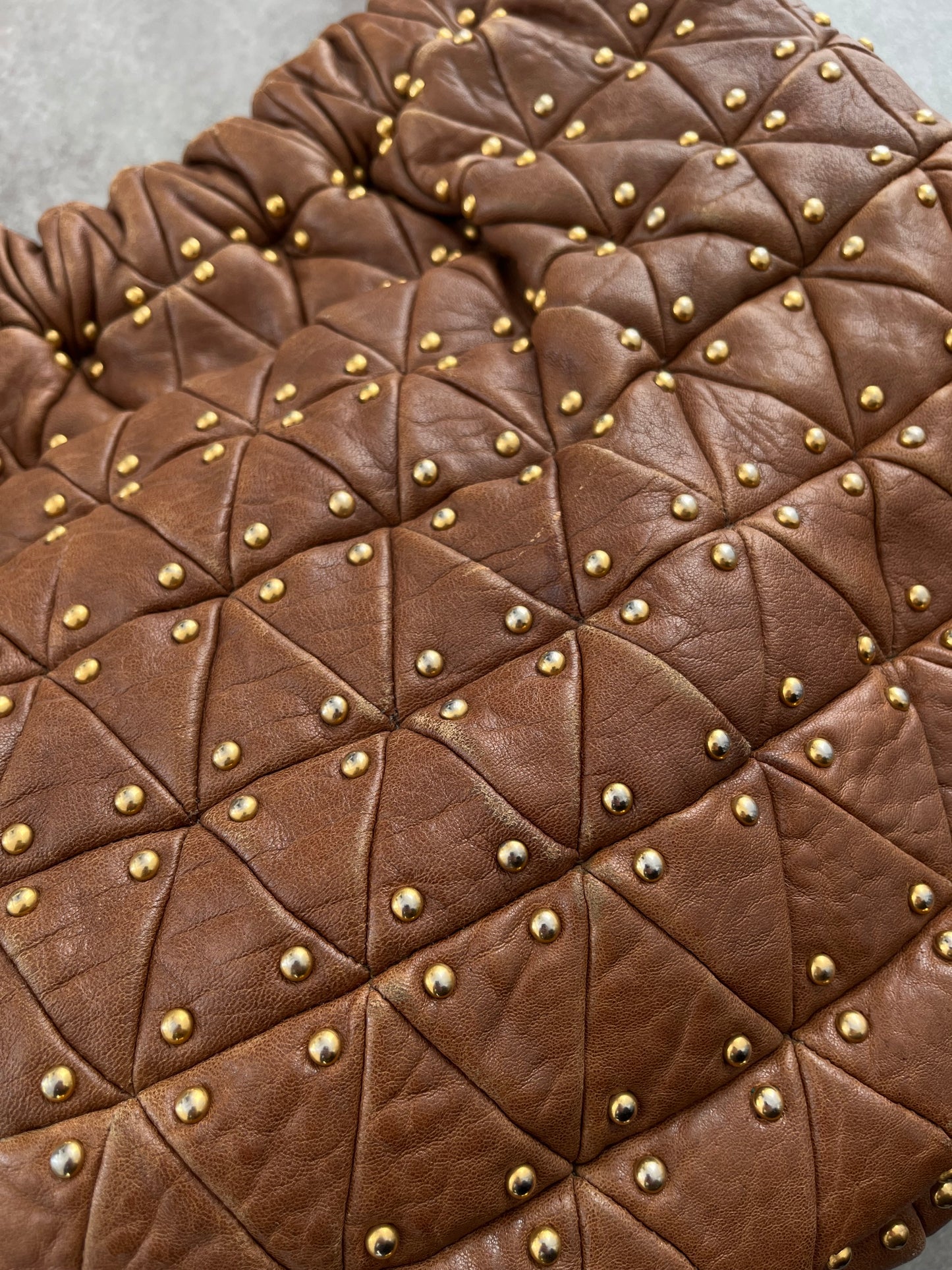 MIU MIU BROWN LEATHER STUDDED BAG