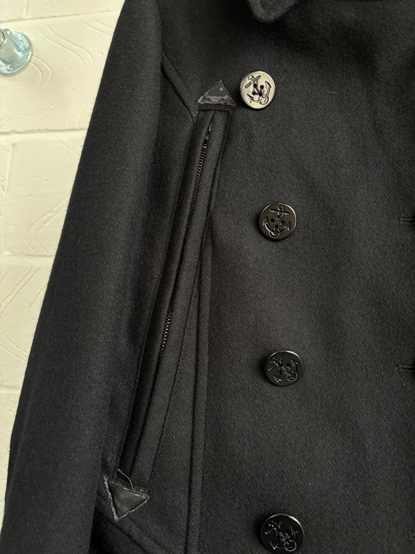WOOL PEA COAT WITH PLEATED LINING