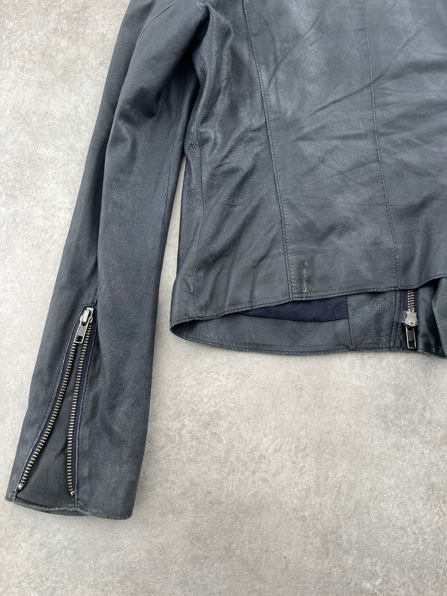 ASYMMETRIC ZIP UP GOAT LEATHER JACKET