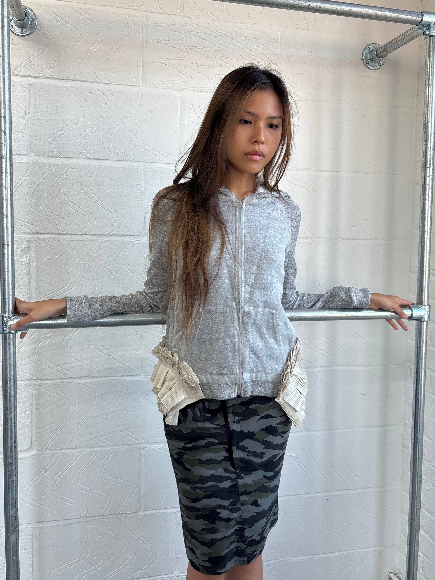 JAPANESE MESH AND PLEAT DETAIL HOODIE