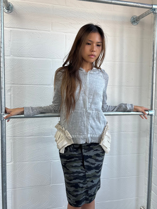 JAPANESE MESH AND PLEAT DETAIL HOODIE