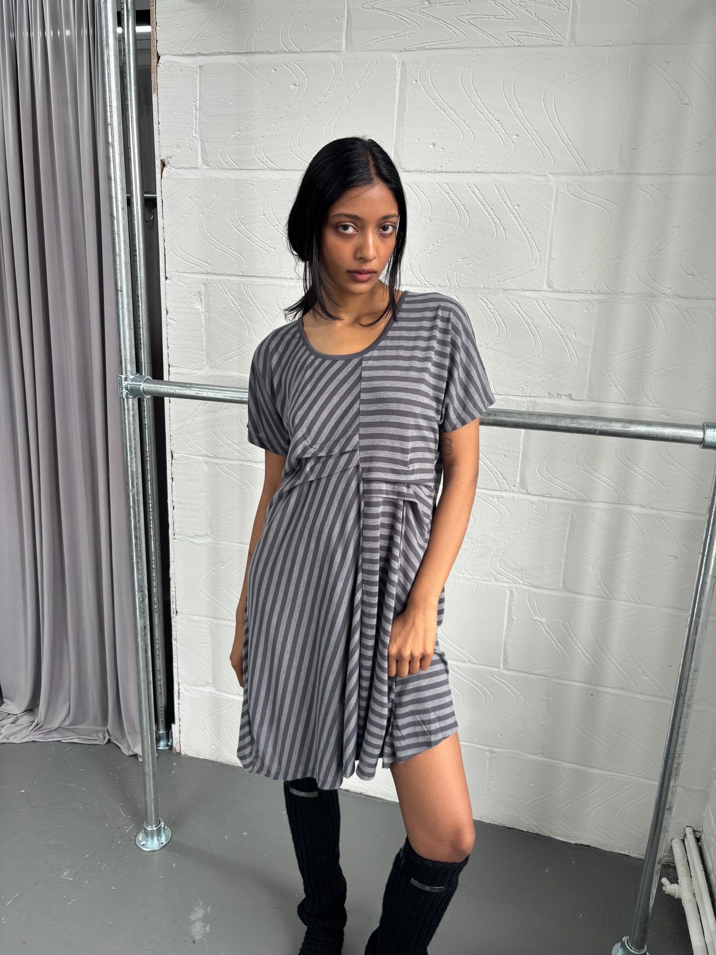 JAPANESE DESIGNER HITCHED STRIPE DRESS