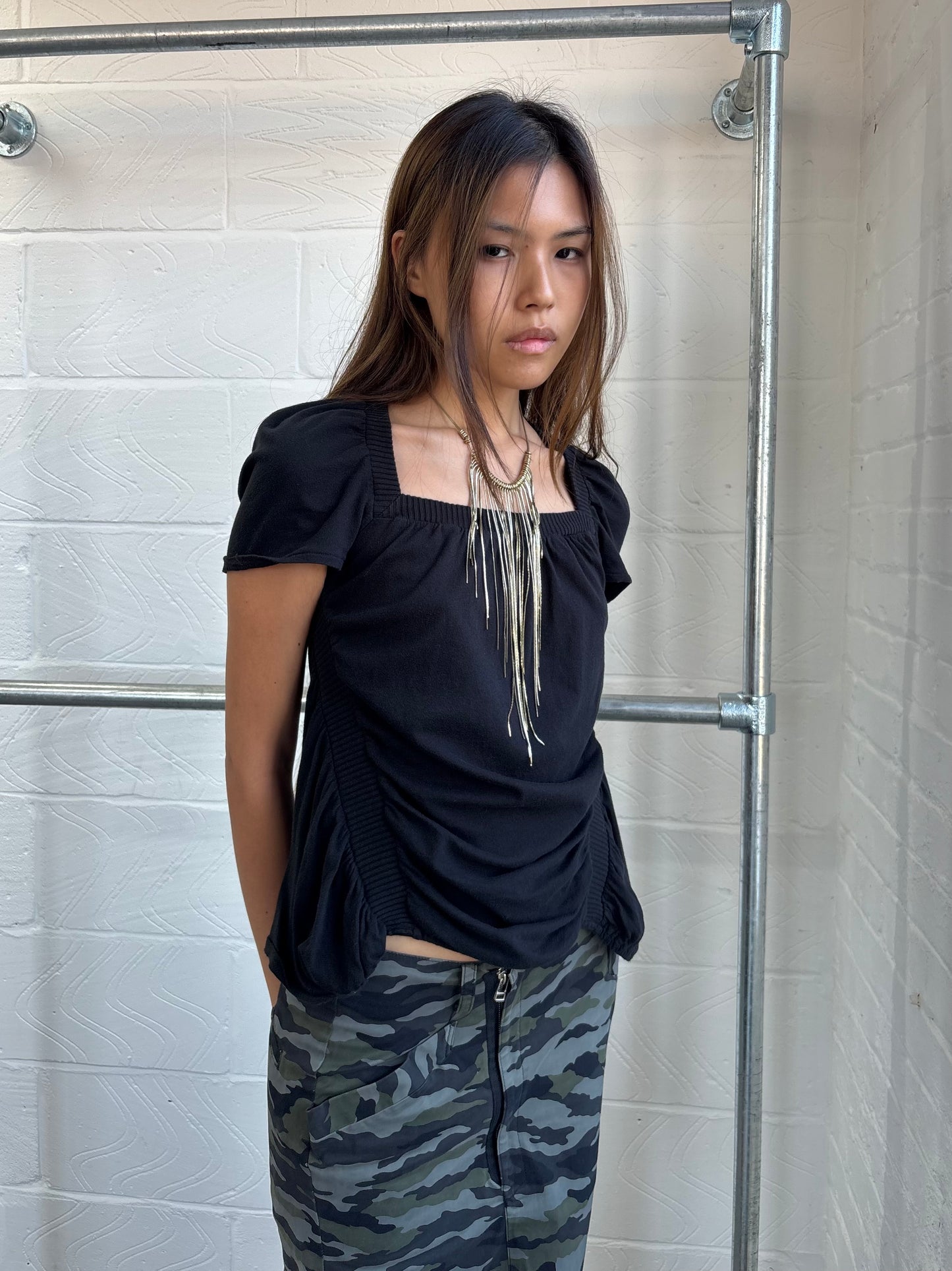 ITALIAN DESIGNER SHIRRED JERSEY TOP