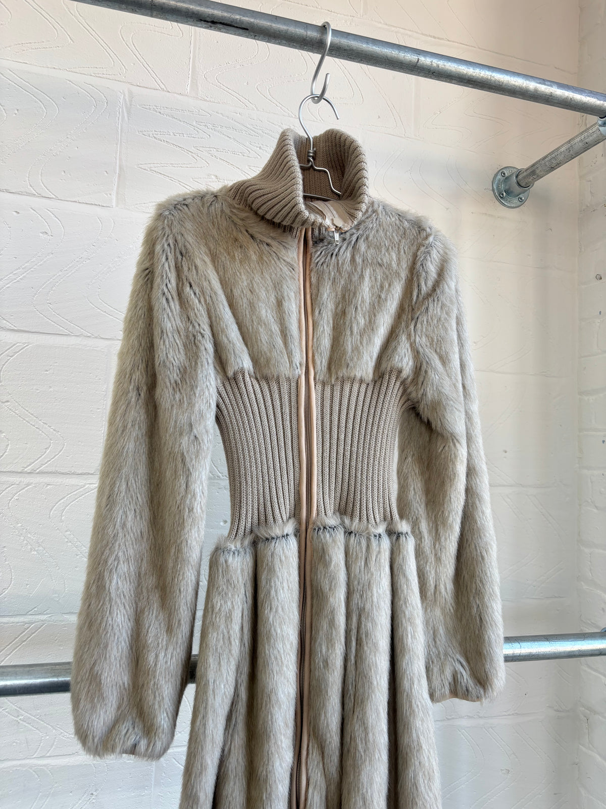 ZUCCA CINCH WAIST FAUX FUR COAT