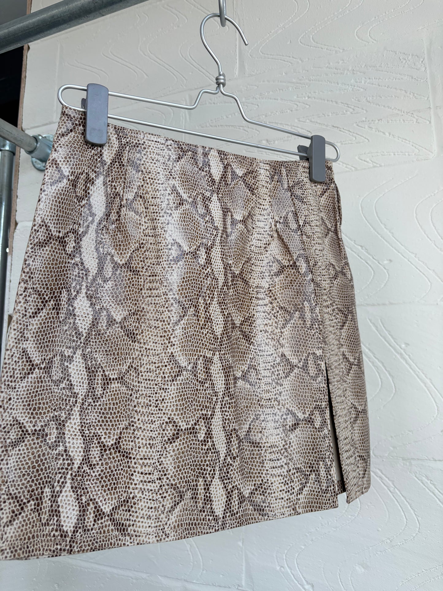 SNAKESKIN PRINT LEATHER MINI SKIRT