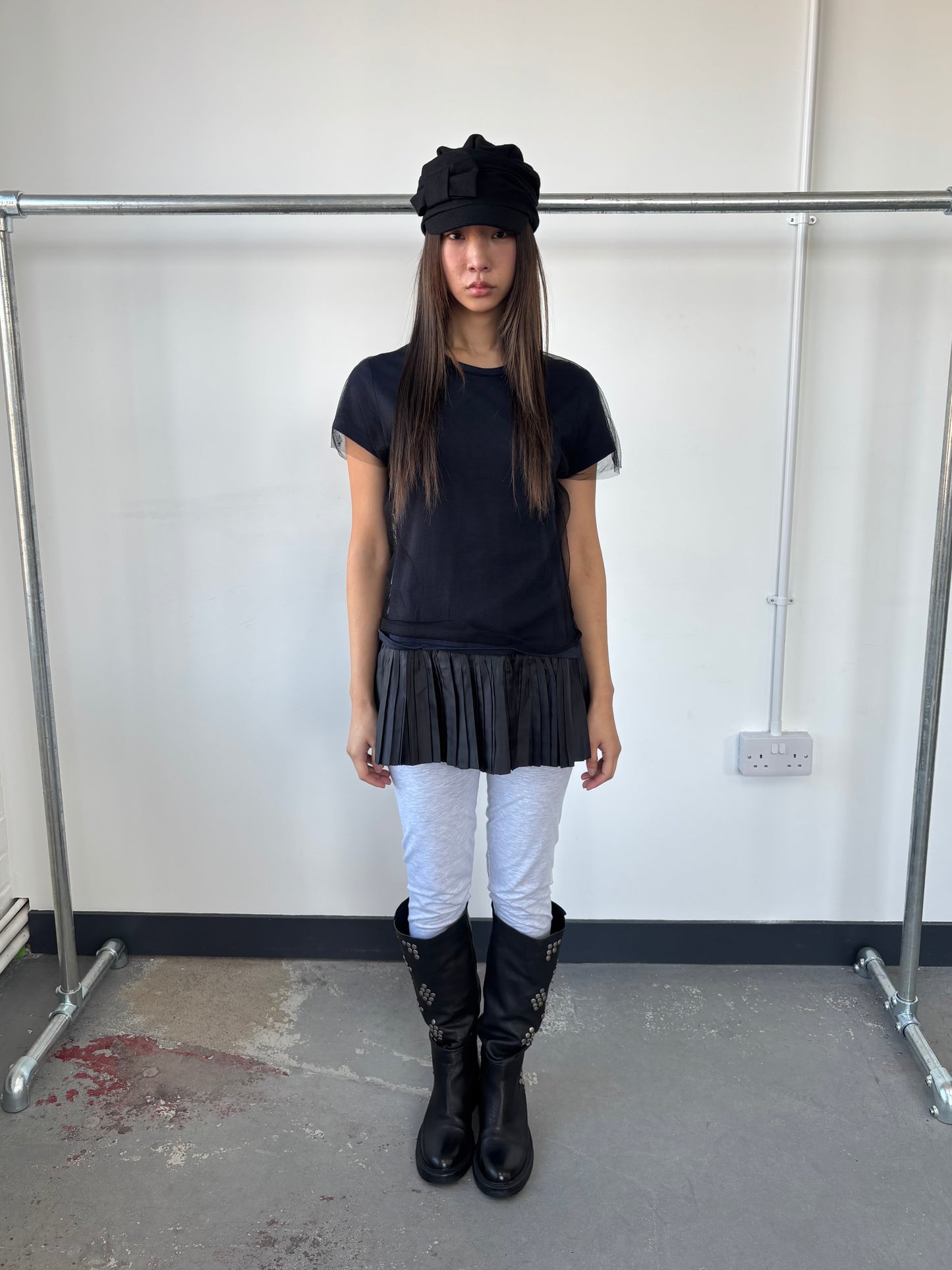 JAPANESE MESH LAYER PLEATED TEE