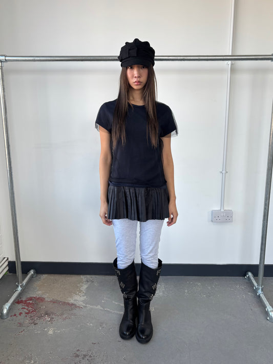 JAPANESE MESH LAYER PLEATED TEE