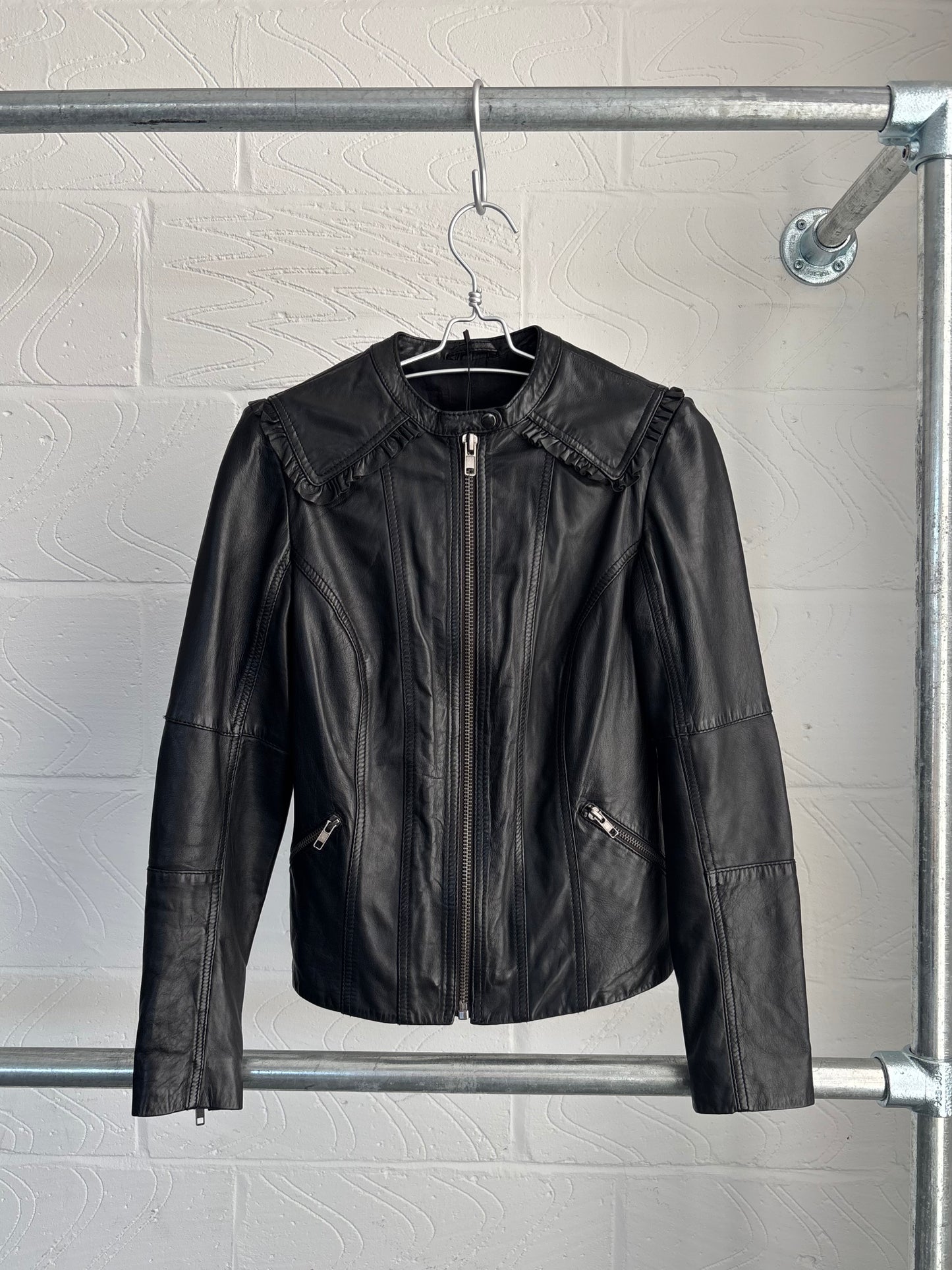 LEATHER SAILOR COLLAR JACKET