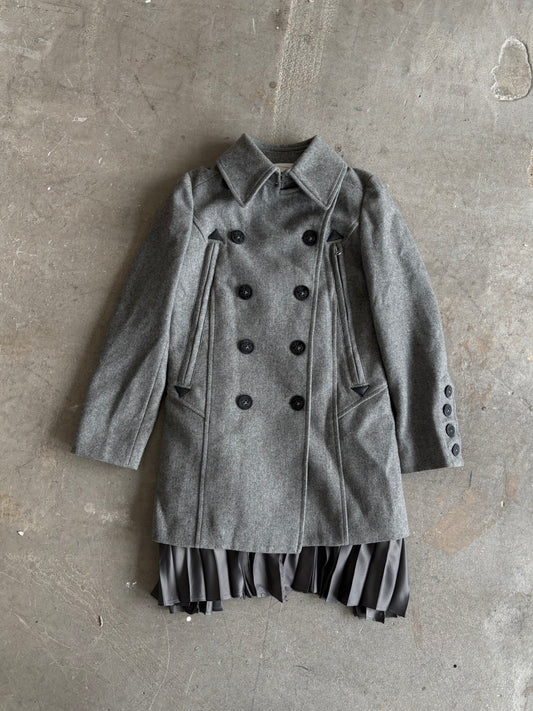 JAPANESE DESIGNER WOOL PEA COAT WITH PLEATING