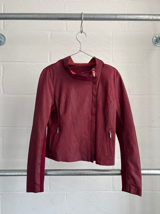 RED LEATHER ASYMMETRIC ZIP UP