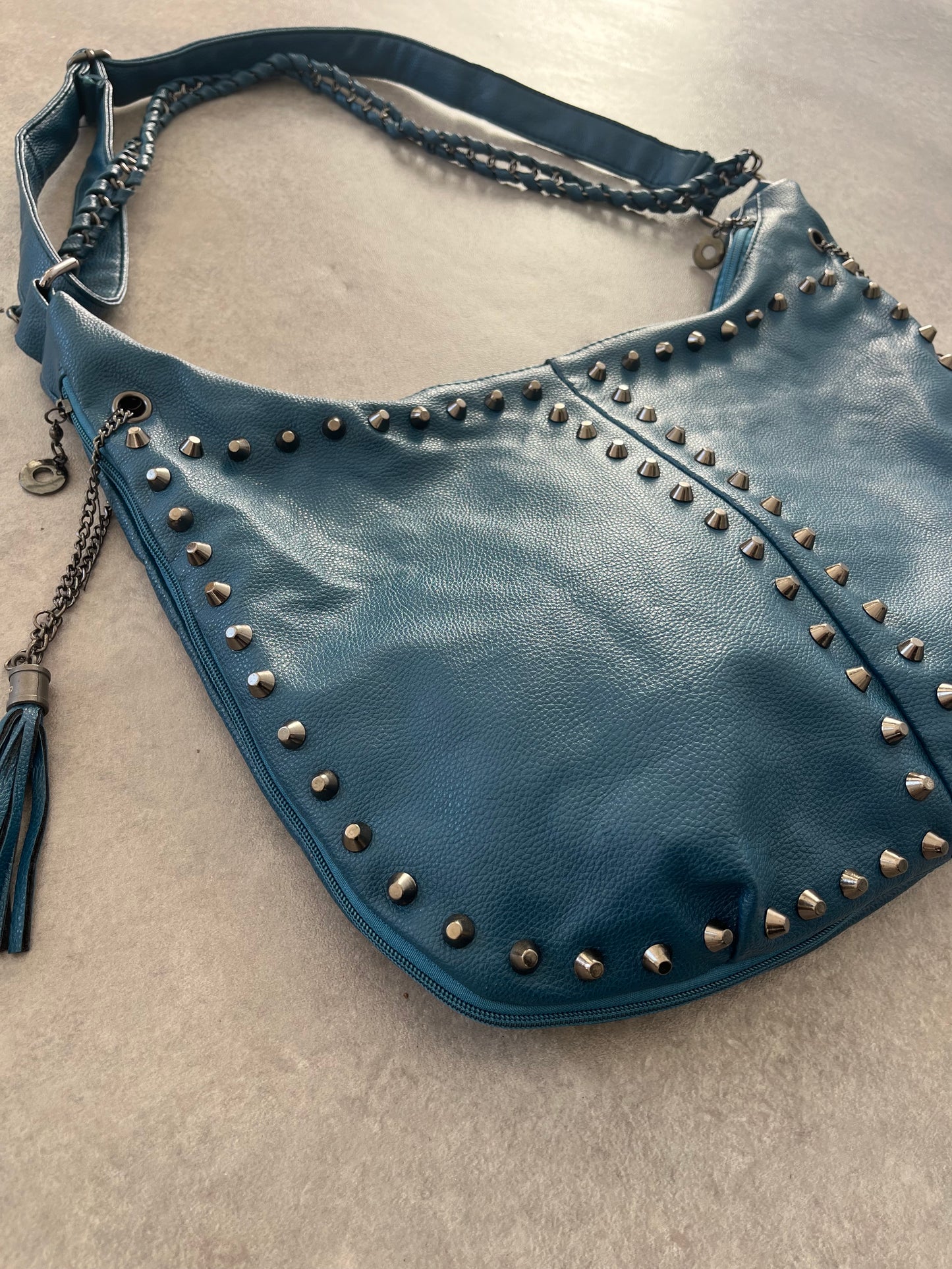 FAUX LEATHER STUDDED CROSS BODY HANDBAG