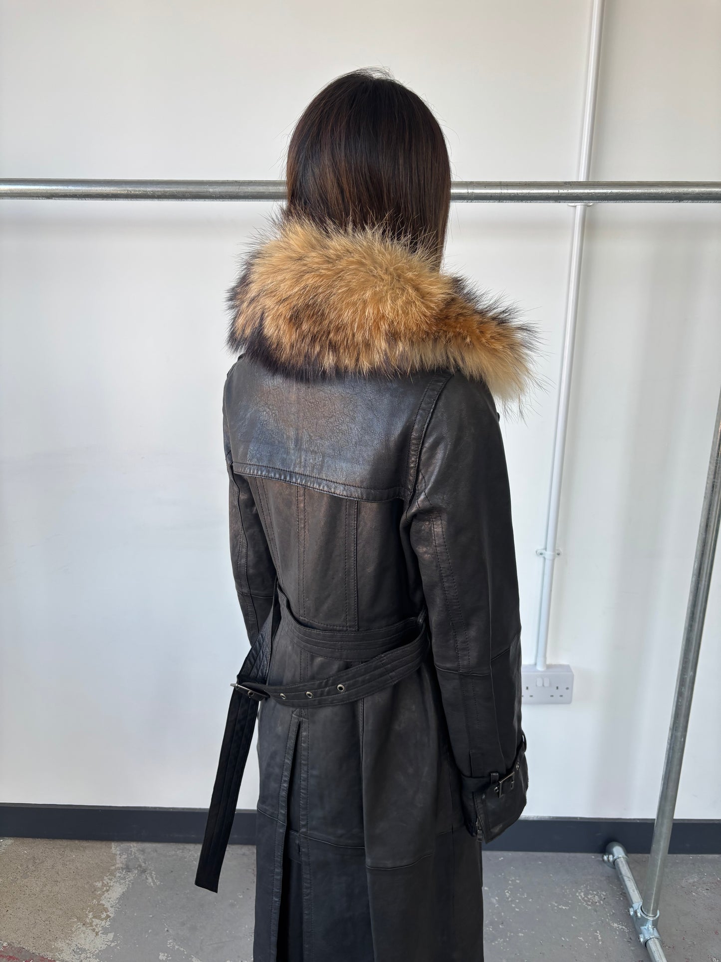 FUR COLLAR LEATHER TRENCH COAT