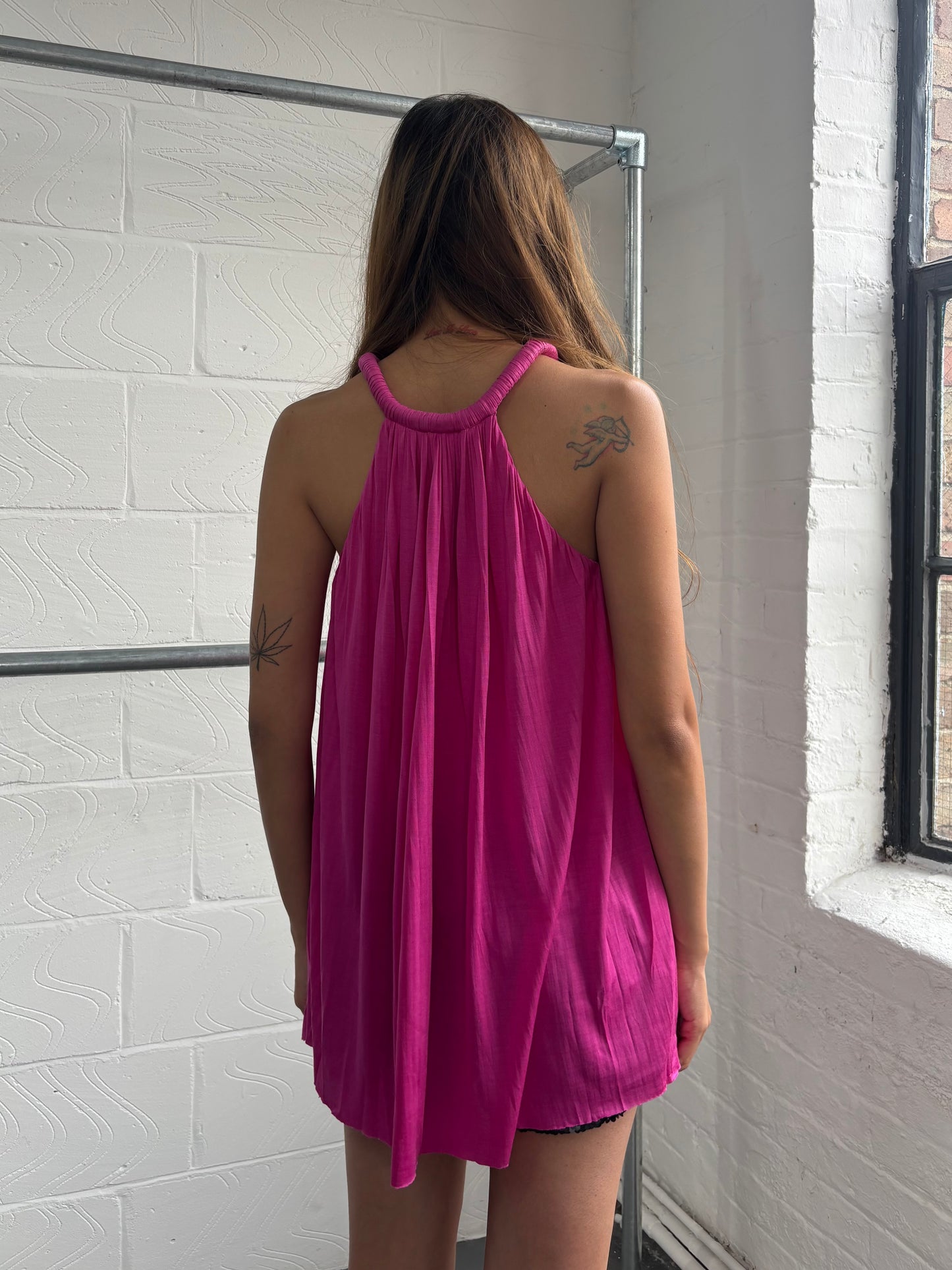 SILK FUCHSIA PINK DRAPE TANK
