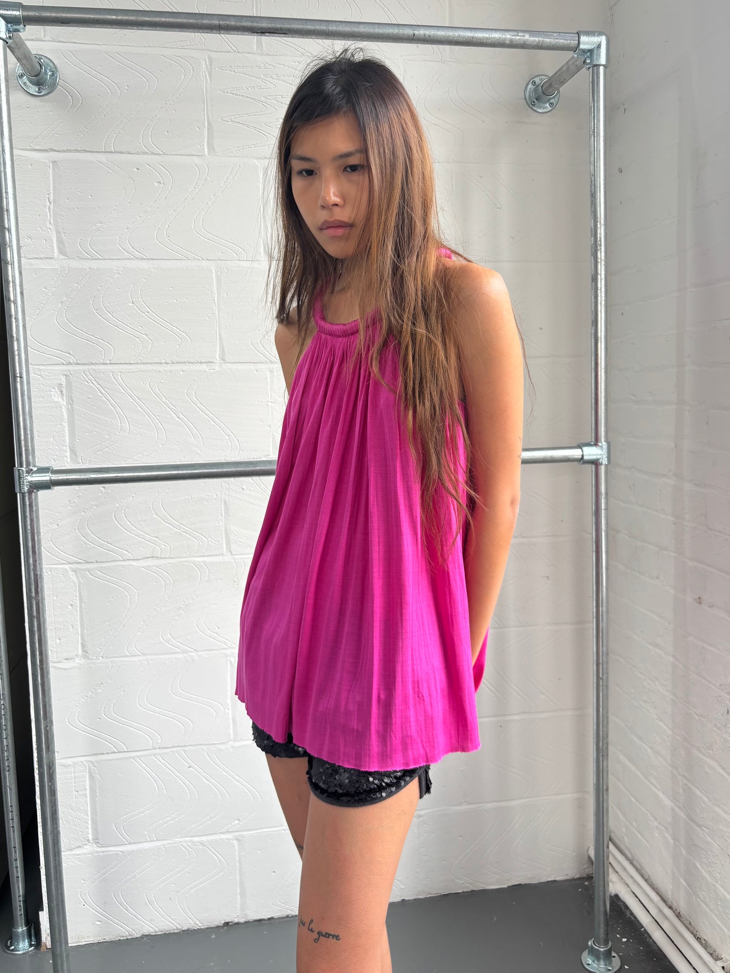 SILK FUCHSIA PINK DRAPE TANK