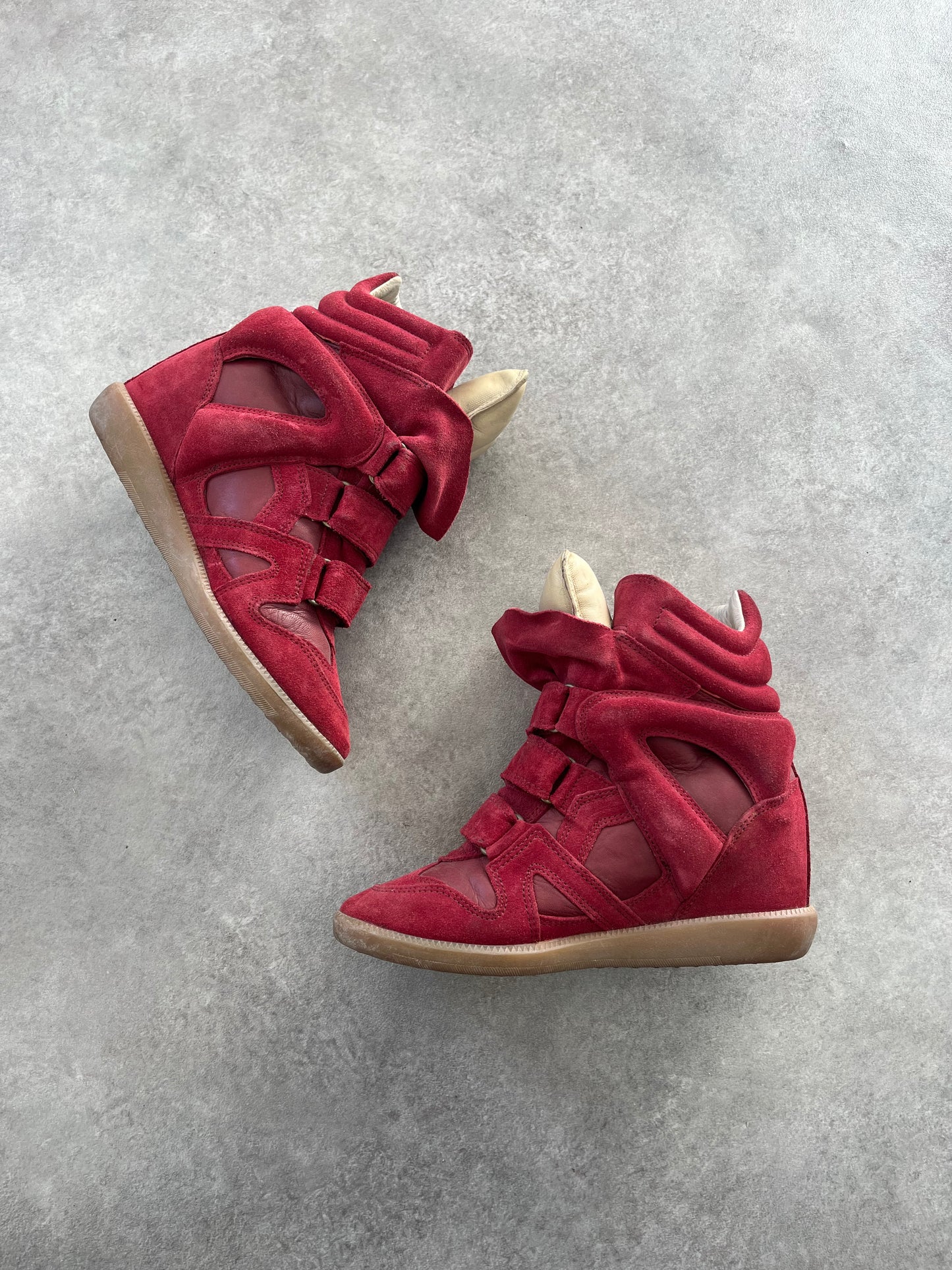 ISABEL MARANT RED BEKETT WEDGE TRAINERS