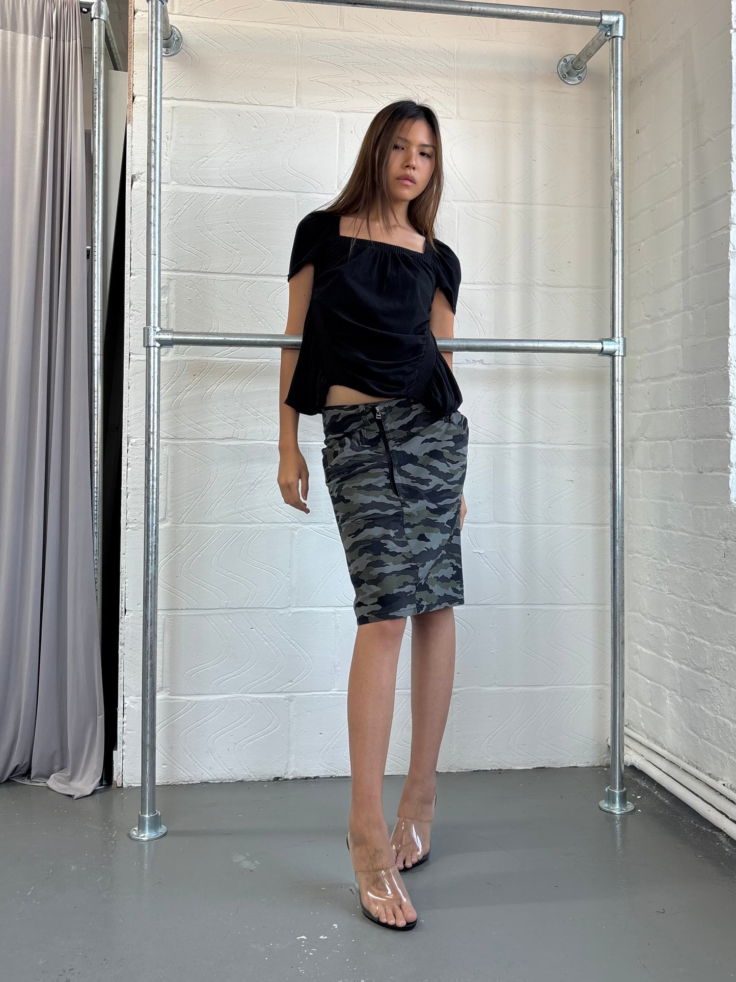 ITALIAN DESIGNER SHIRRED JERSEY TOP