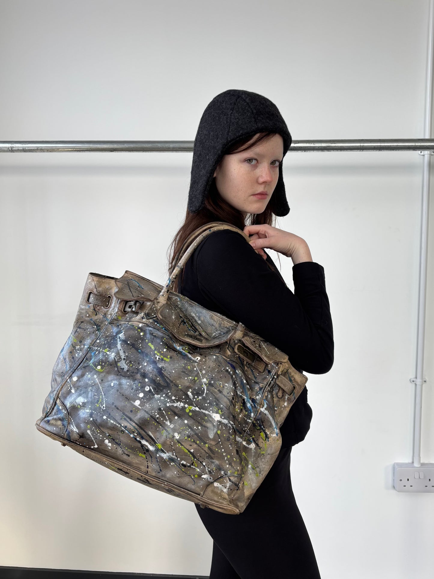 PAINT SPLATTER LEATHER FIRKIN BAG