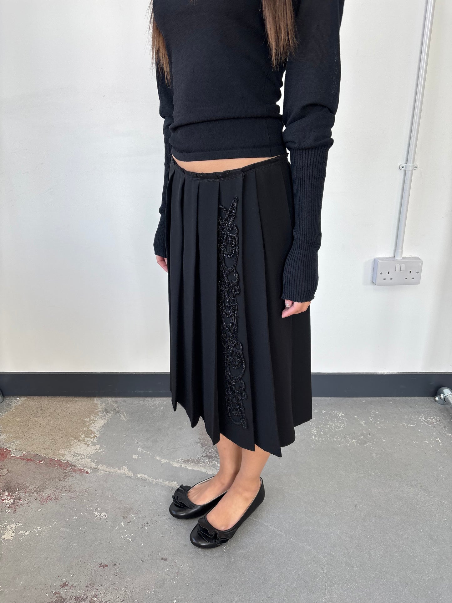 PRADA EMBELLISHED PLEATED SKIRT