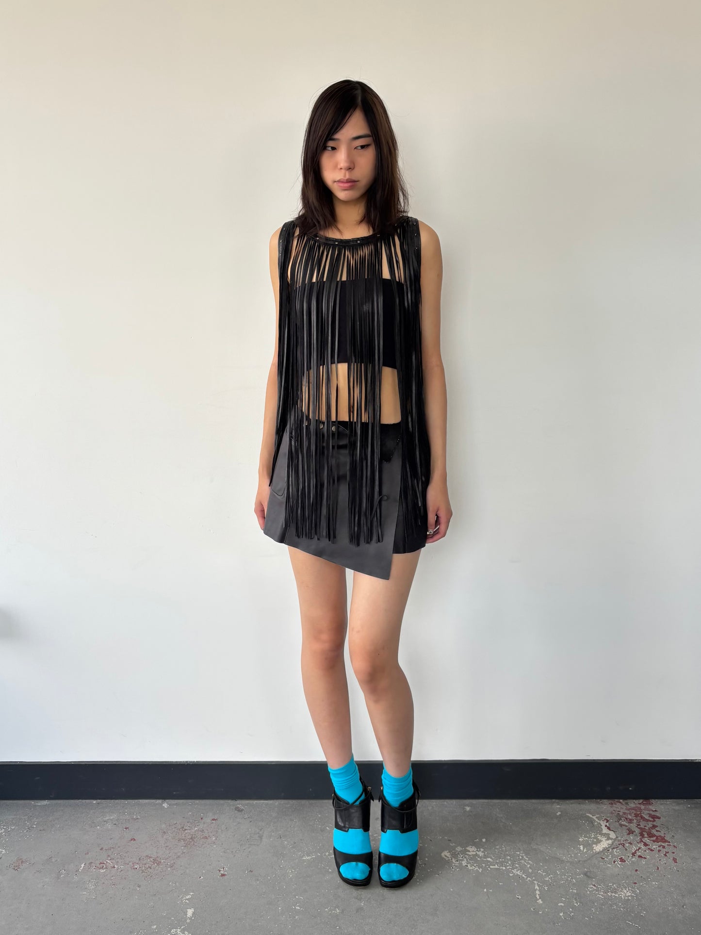 LEATHER LOOK FRINGE TOP