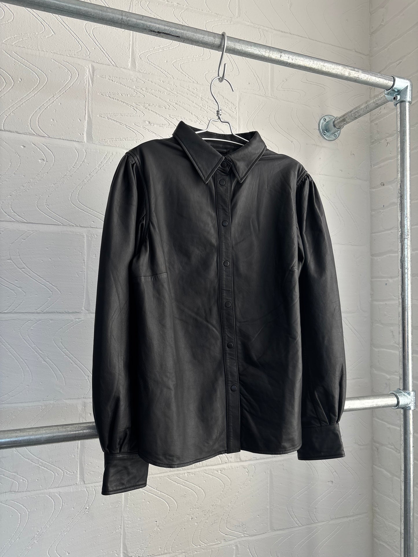 LEATHER PUFF SLEEVE SHIRT