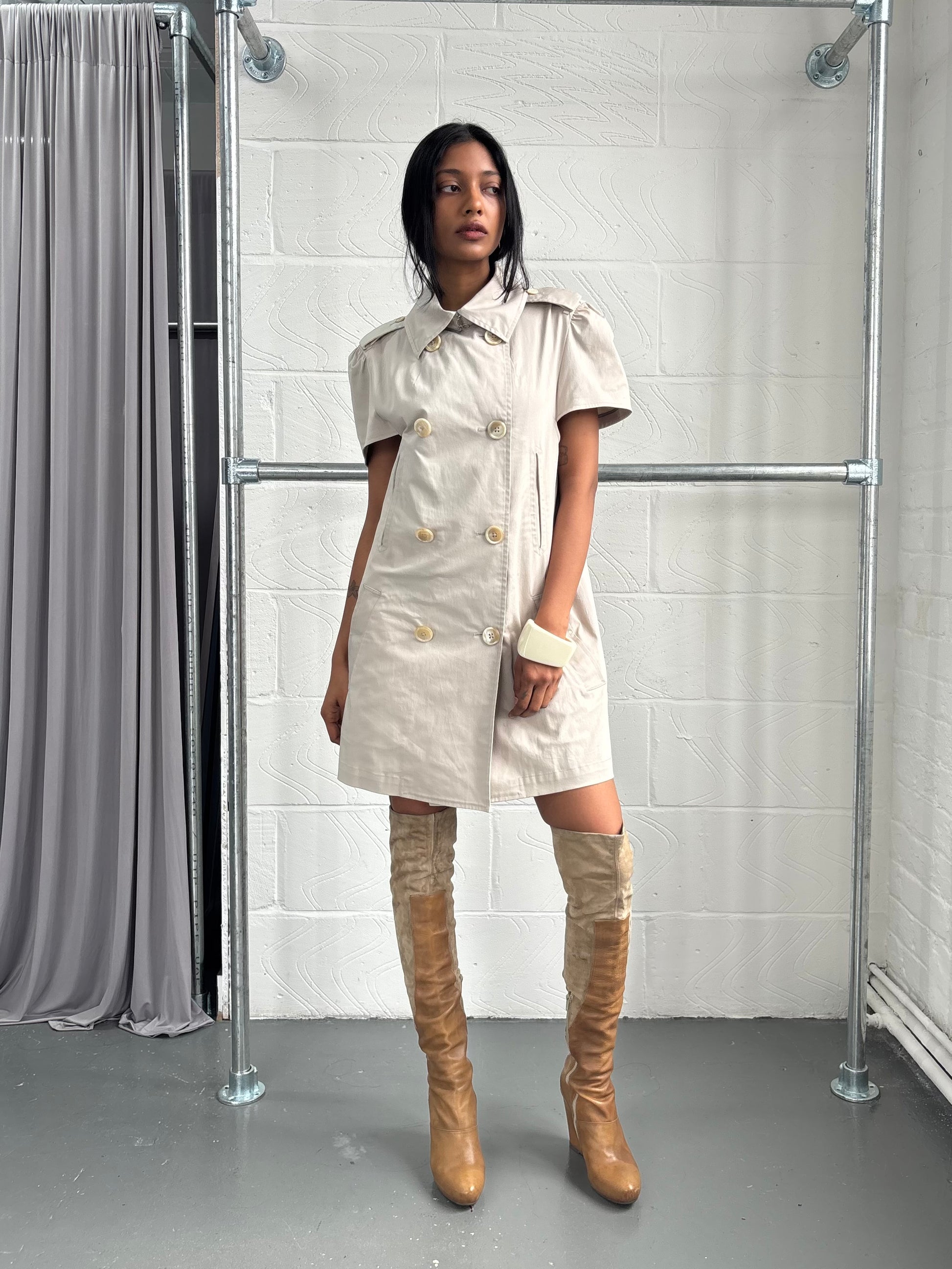 beige trench dress Derek Lam 10 Crosby Women's Reign Stretch Cotton Dress - Gray - Size M