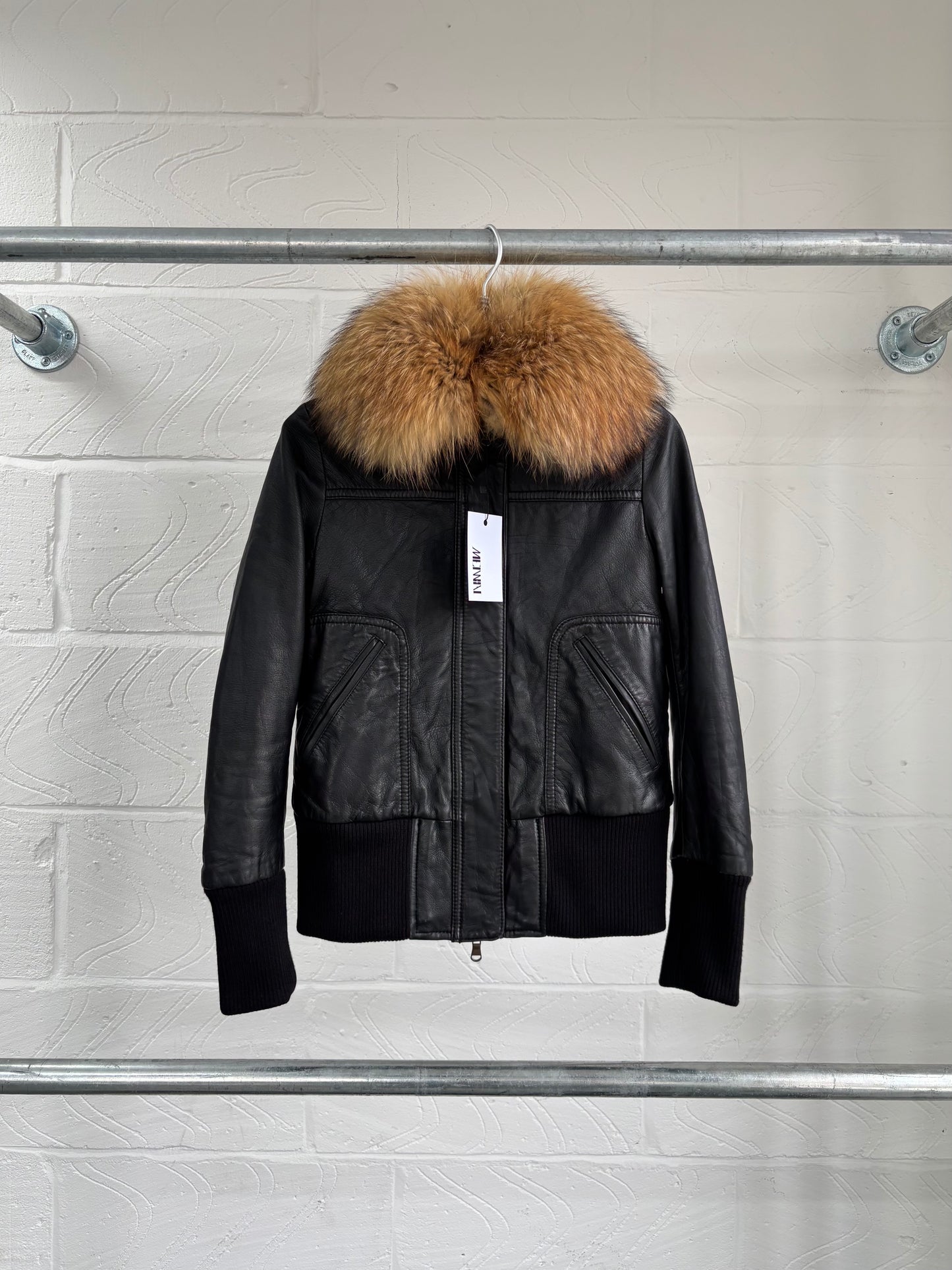 LEATHER JACKET WITH FUR COLLAR