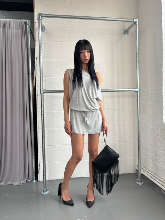 GREY SHOULDER PAD JERSEY DRESS