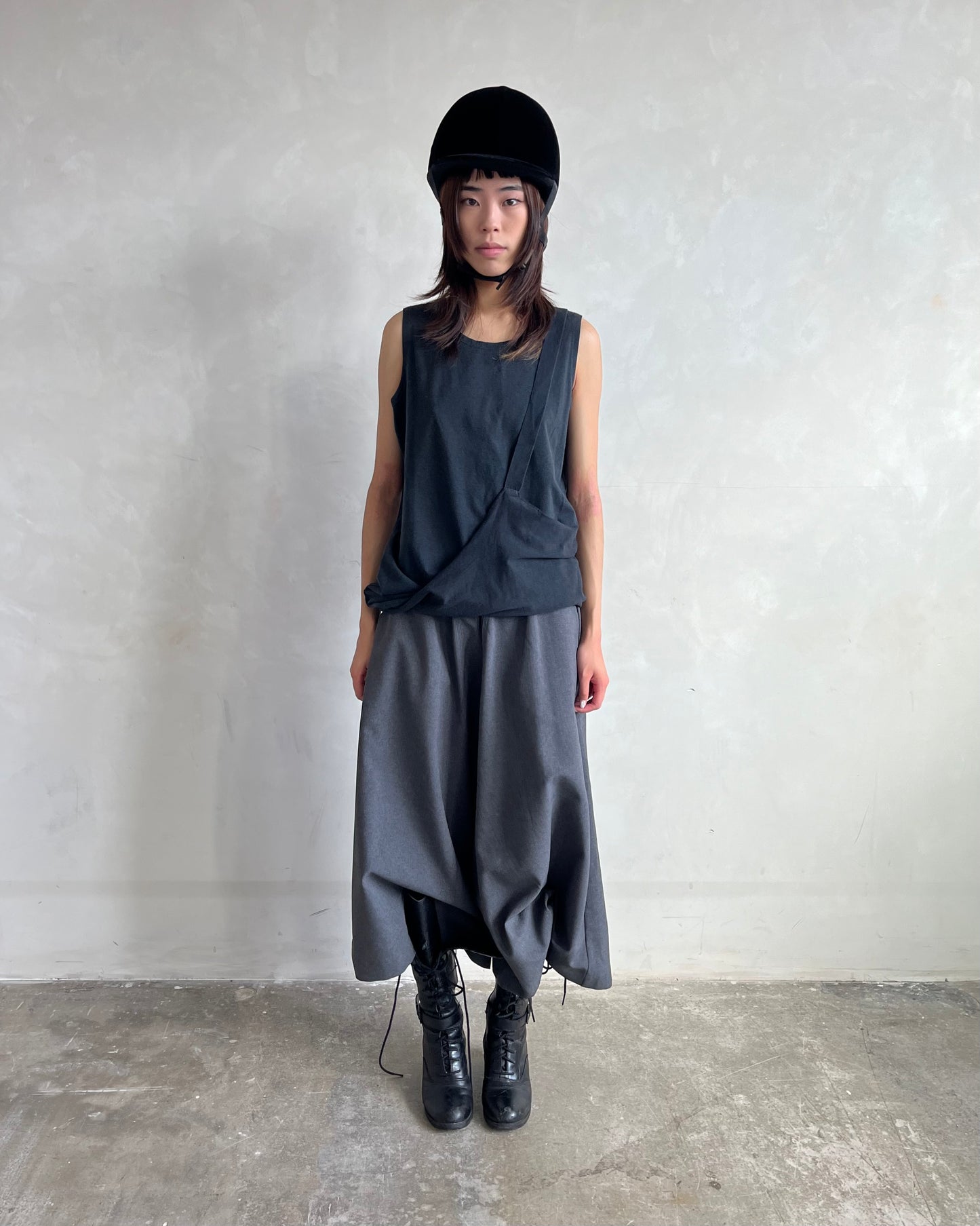 ZUCCA GREY DROP CROTCH WIDE LEG TROUSERS