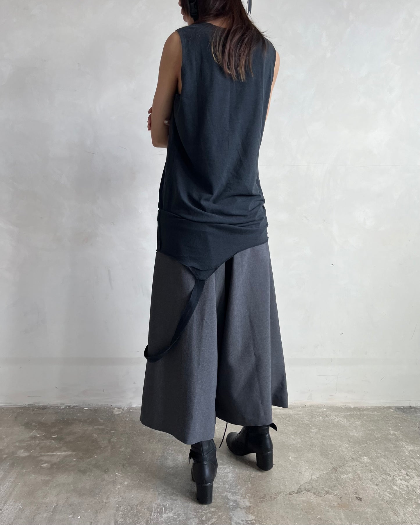 ZUCCA GREY DROP CROTCH WIDE LEG TROUSERS