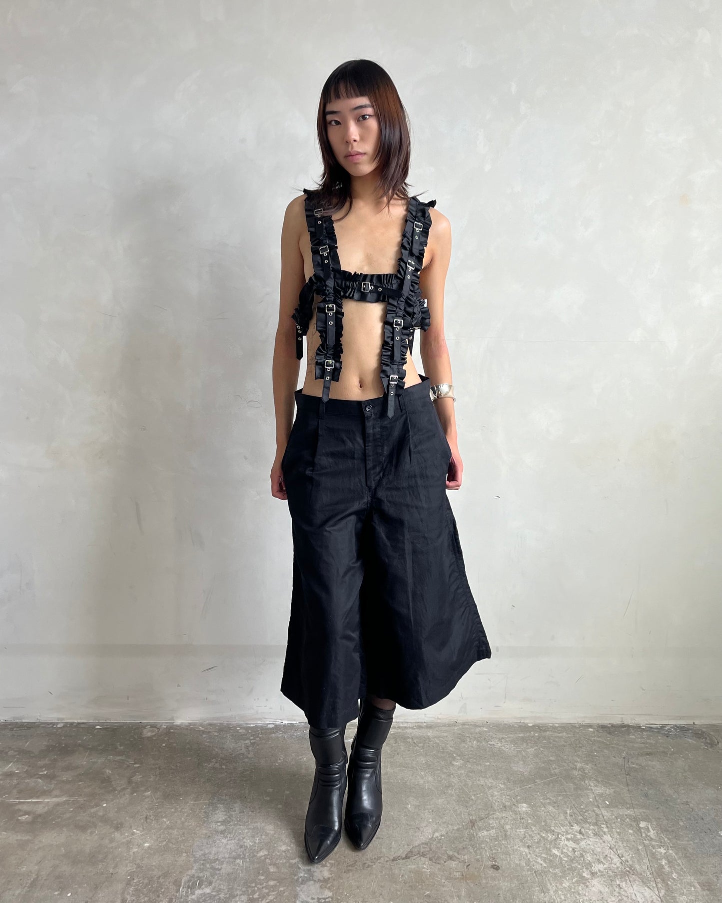 CDG TRICOT SS21 CROPPED WIDE LEG TROUSERS