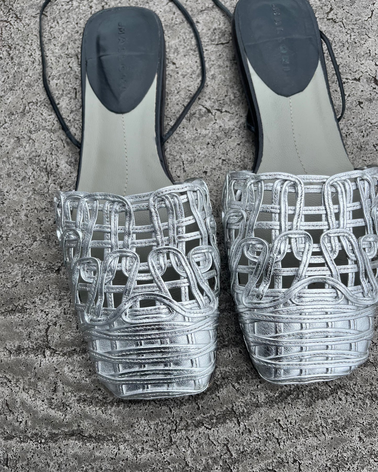 SILVER LEATHER LACE UP SANDALS