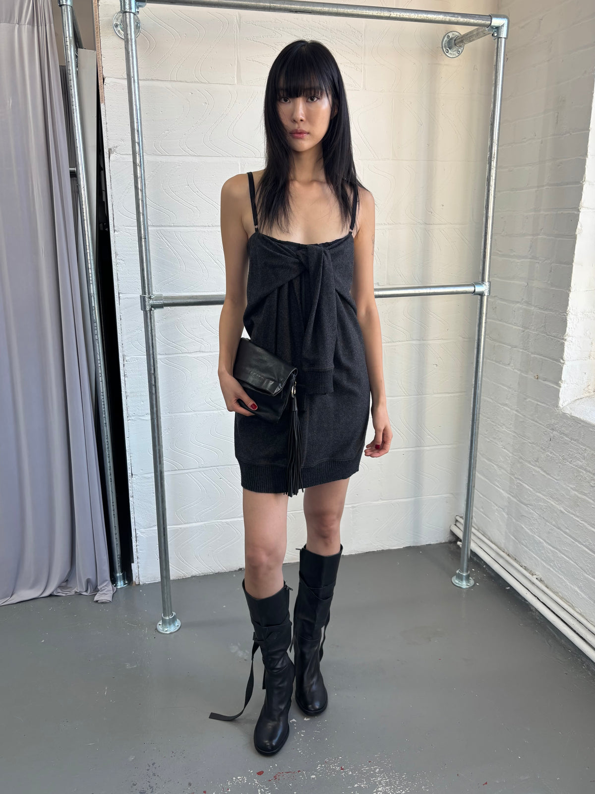 D&G WOOL CASHMERE BLEND TIE FRONT DRESS