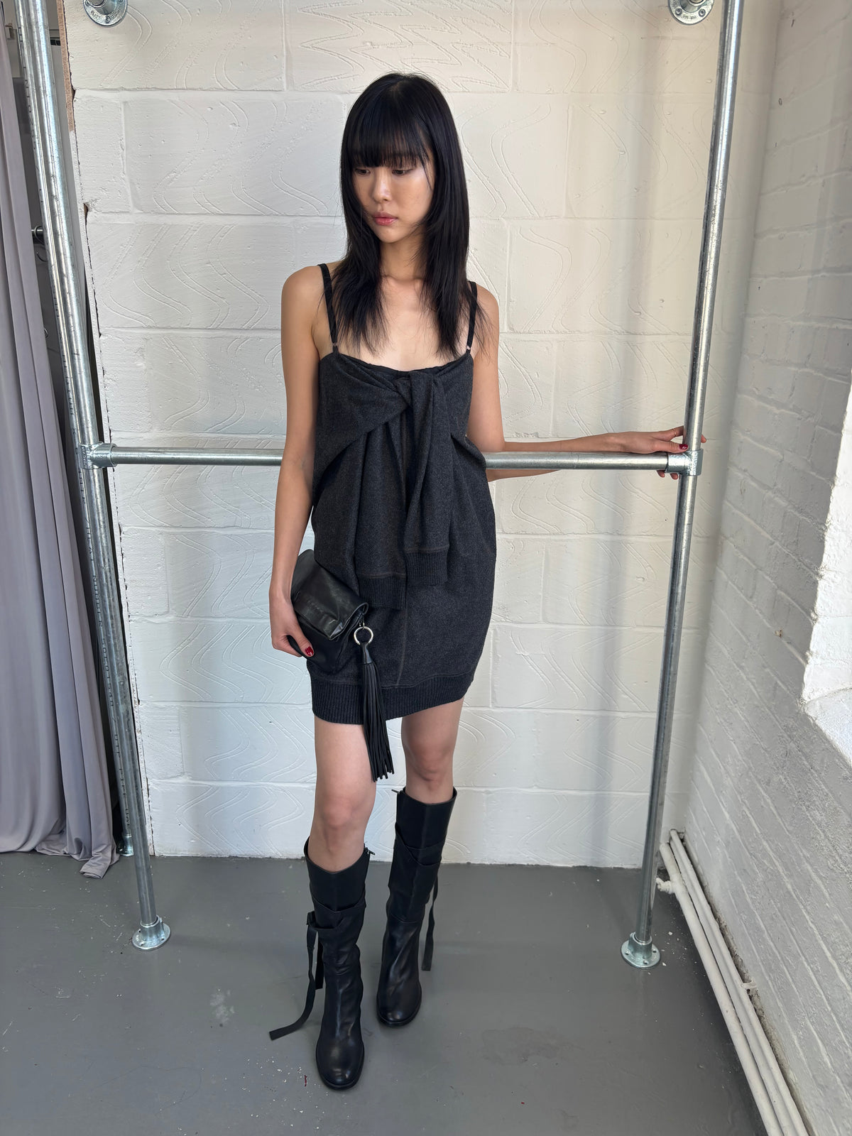 D&G WOOL CASHMERE BLEND TIE FRONT DRESS
