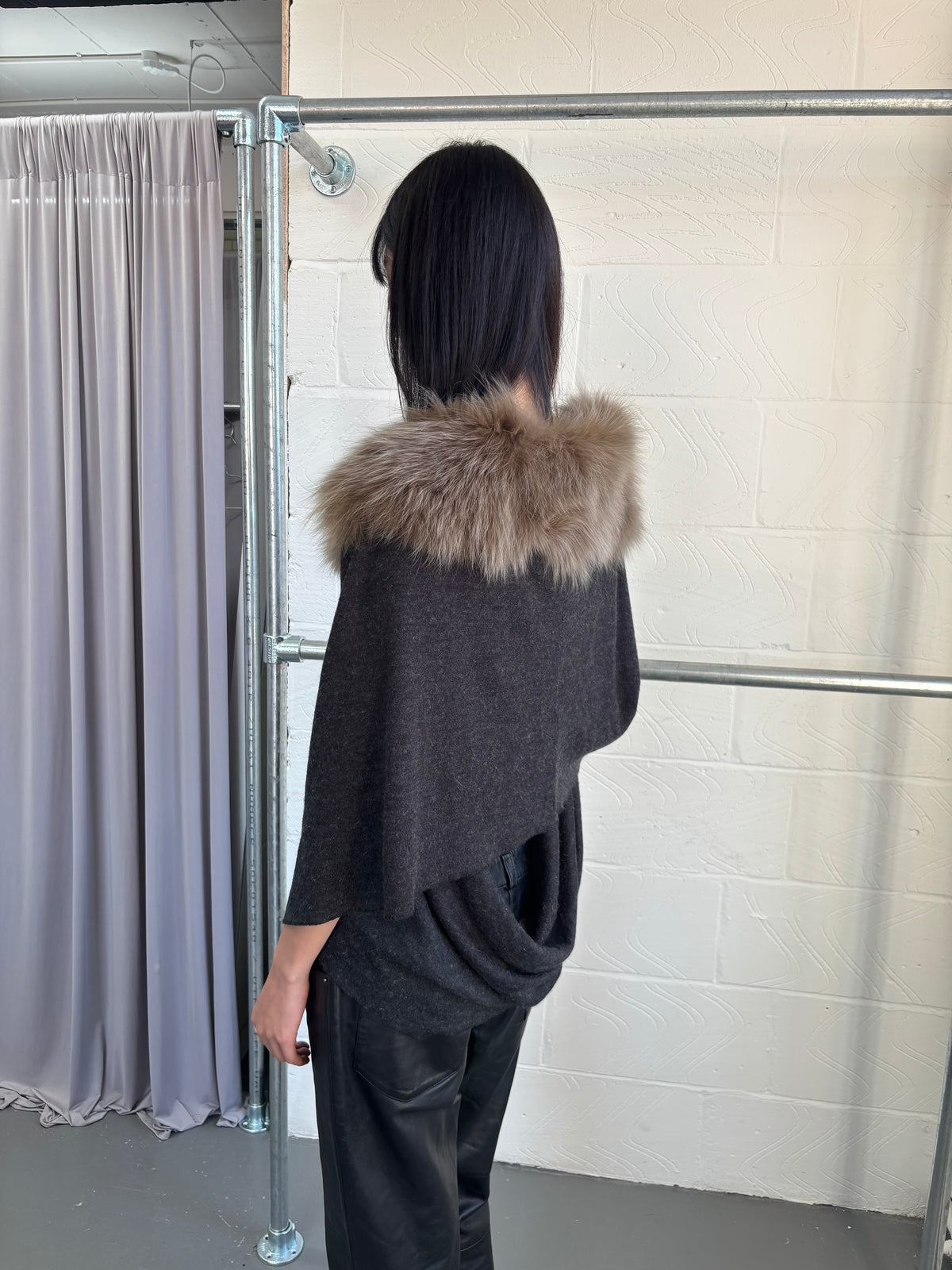 KNIT SHAWL WITH FOX FUR