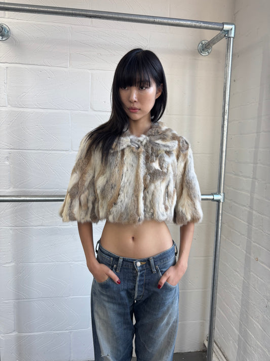 REAL FUR SUPER CROPPED JACKET WITH COLLAR